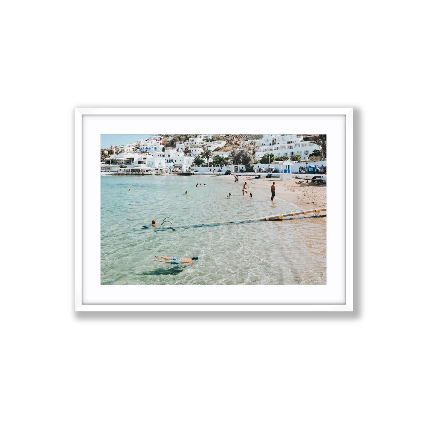 Bathe Yourself In Beauty Mykonos Greek island wall art Large fine art print in white frame with matboard