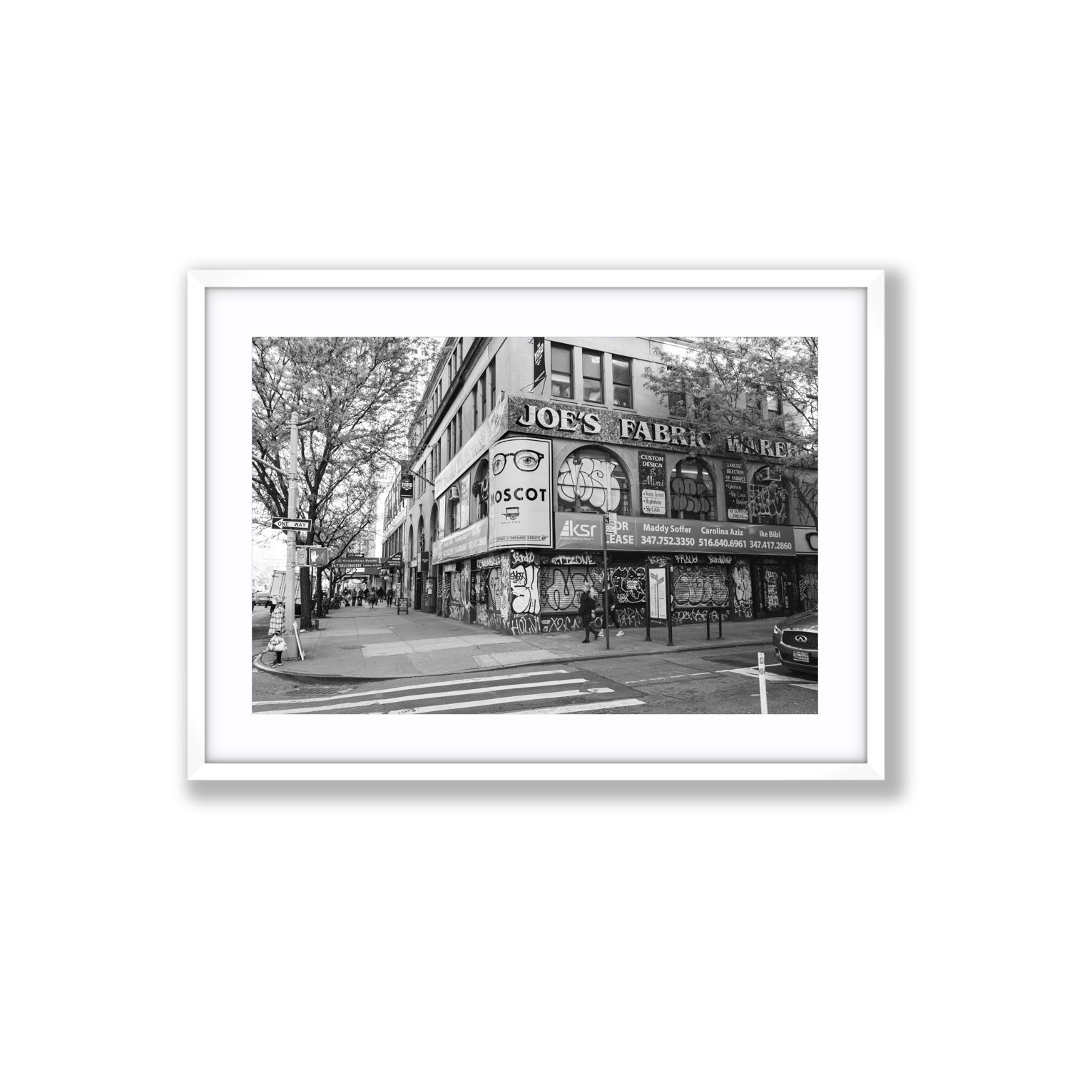 Wall Poetry New York NYC Black & White wall art Large fine art print in white frame with matboard