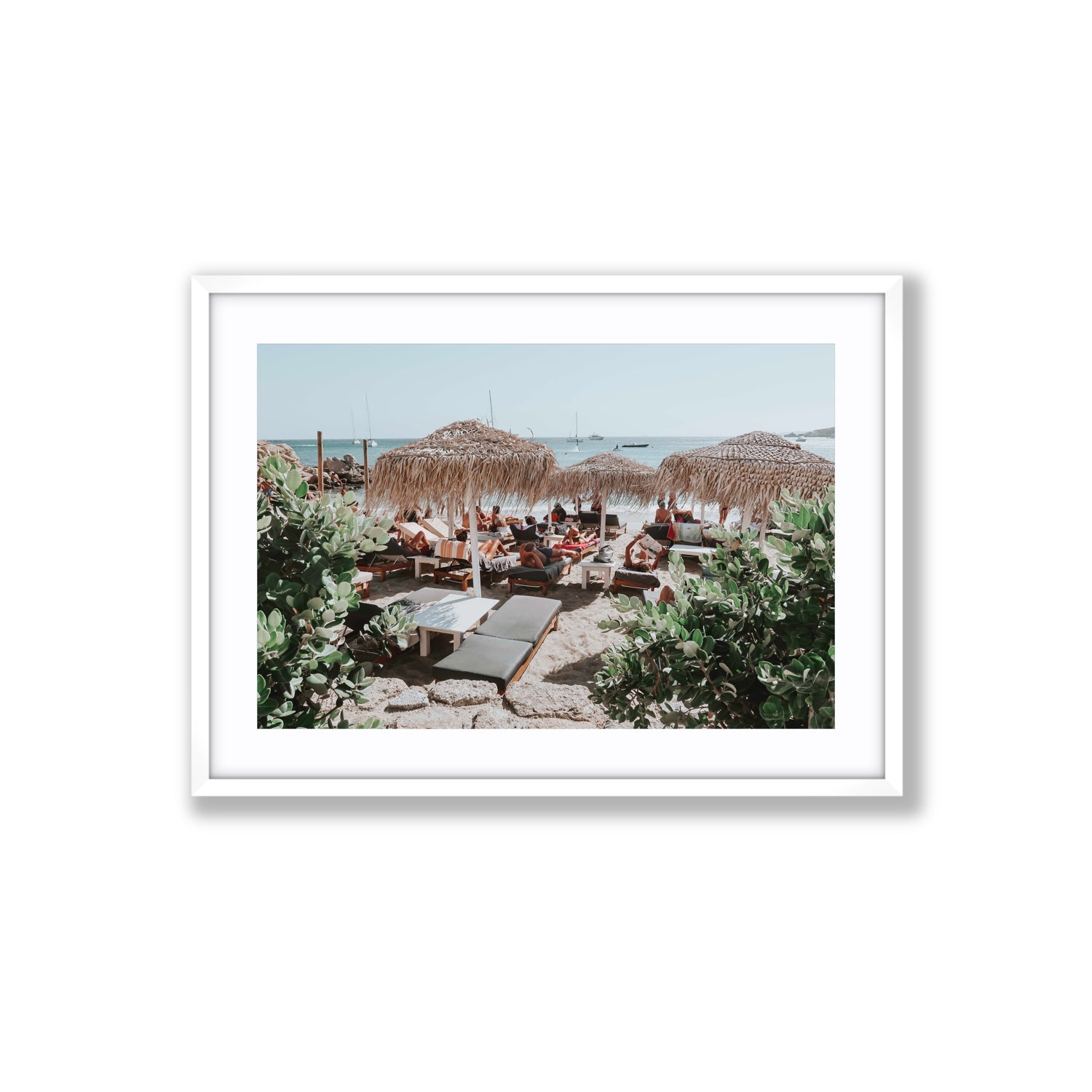 Greek Haven Mykonos Greek island coastal wall art Large fine art print in white frame with matboard