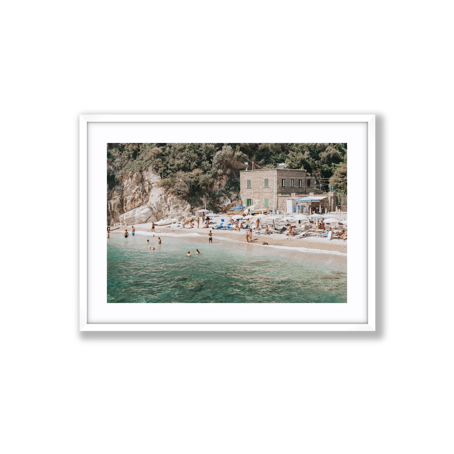 Secluded Sanctuary Nerano Italian Mediterranean decor wall art Large fine art print in white frame with matboard