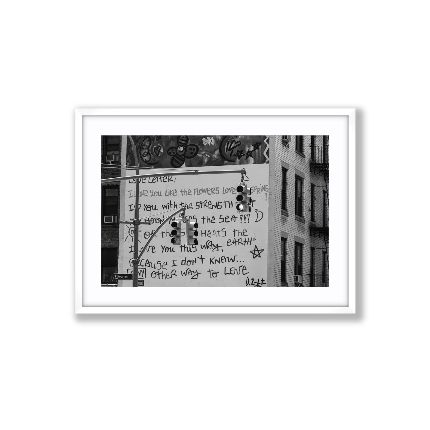 Love Letter New York NYC Black & White wall art Large fine art print in white frame with matboard