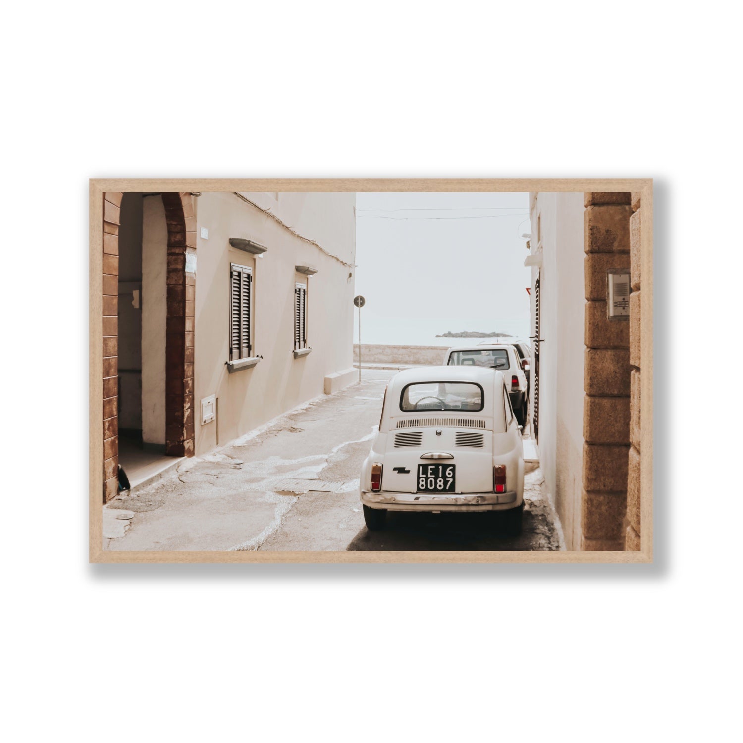 Bambini Lane Puglia Italian wall art Gallery full-bleed fine art print in natural oak frame