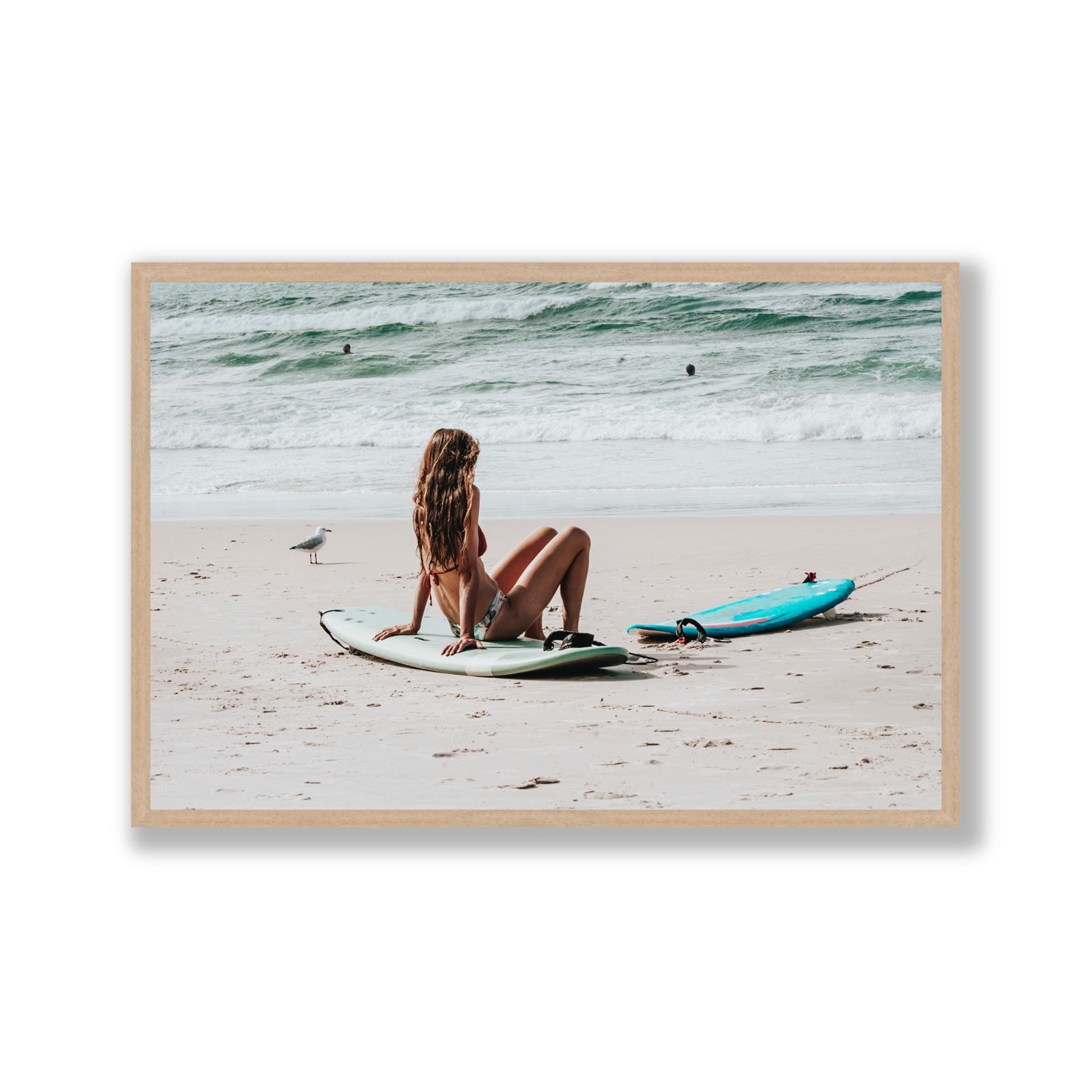 Ciao Bella Byron Bay Surf coastal wall art Gallery full-bleed fine art print in natural oak frame