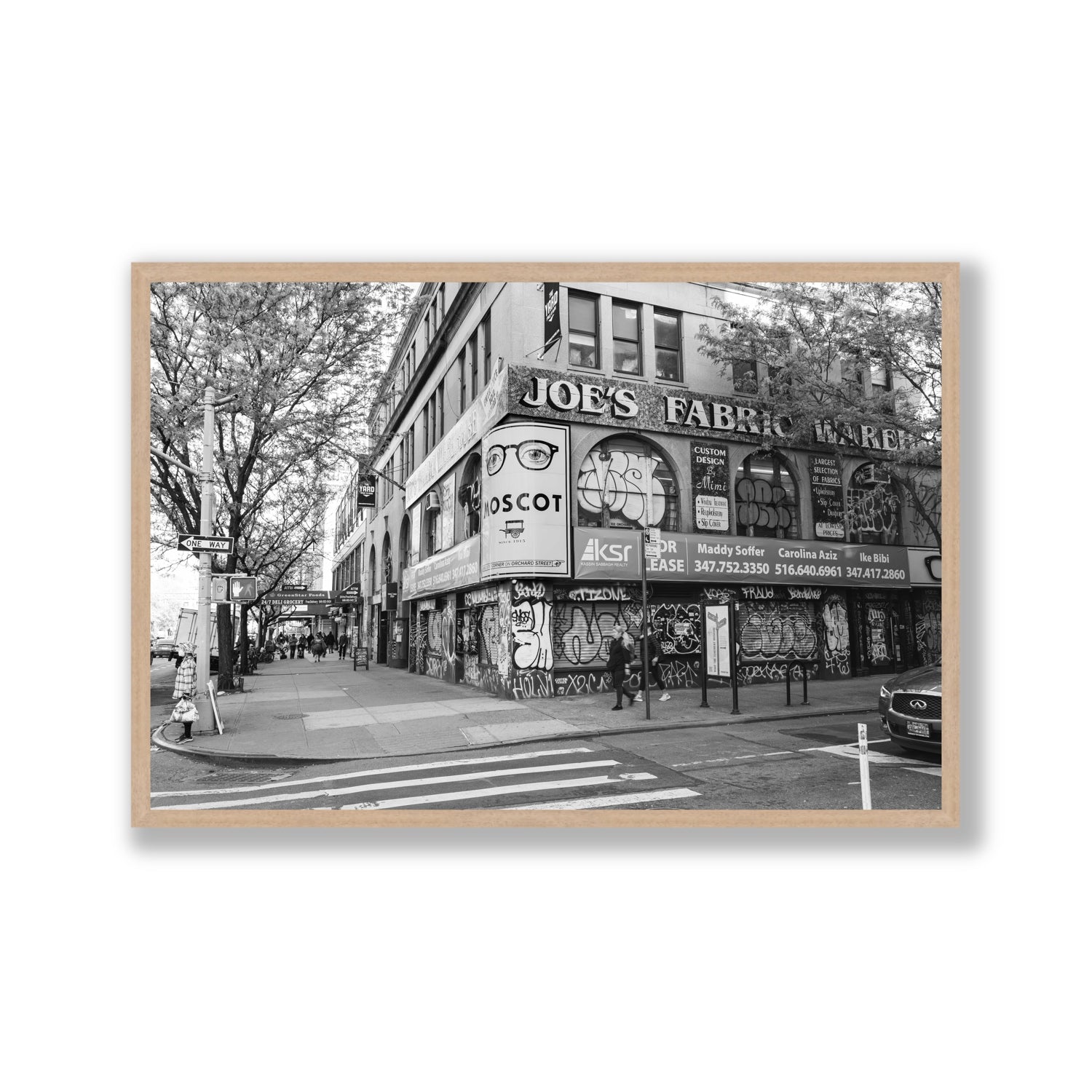 Wall Poetry New York NYC Black & White wall art Gallery full-bleed fine art print in natural oak frame