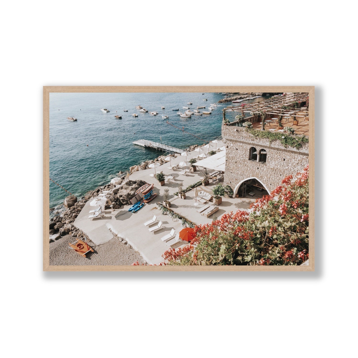 Floral Fortress fine art print, Amalfi, Italy, Gallery, Natural Oak Frame · Full Bleed, Fine Art Print