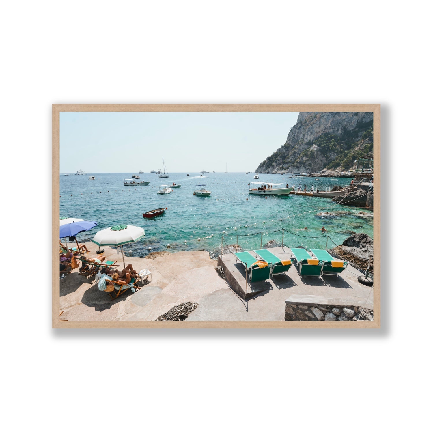Save Me A Seat Capri Mediterranean wall art Gallery full-bleed fine art print in natural oak frame