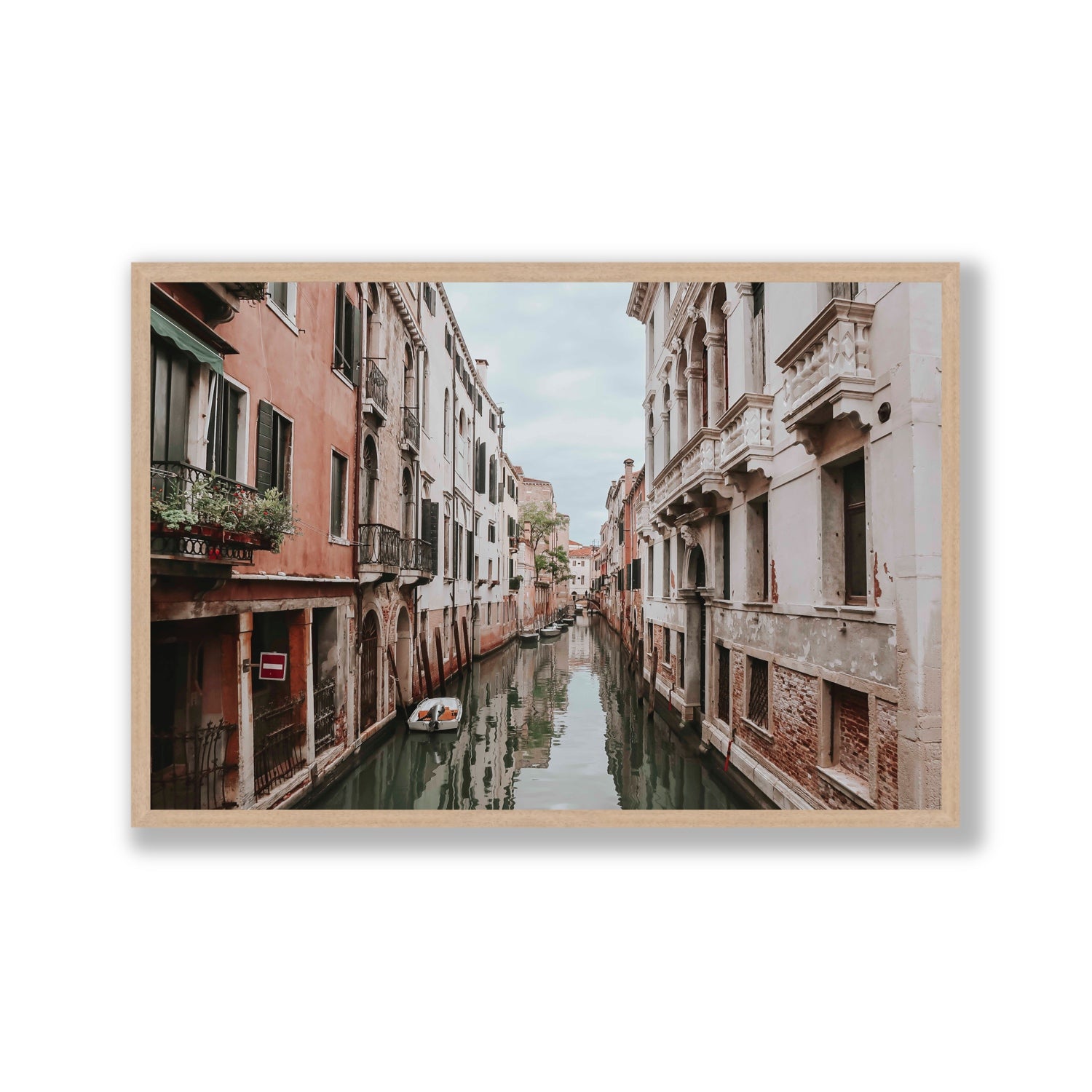 The Floating City Venice Canal Italian decor wall art Gallery full-bleed fine art print in natural oak frame