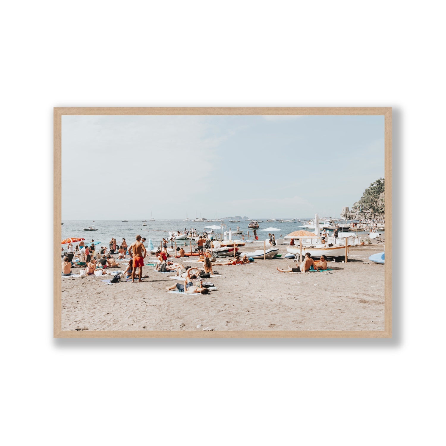 Beachy Vibes fine art print, Positano, Italy, Gallery, Natural Oak Frame · Full Bleed, Fine Art Print