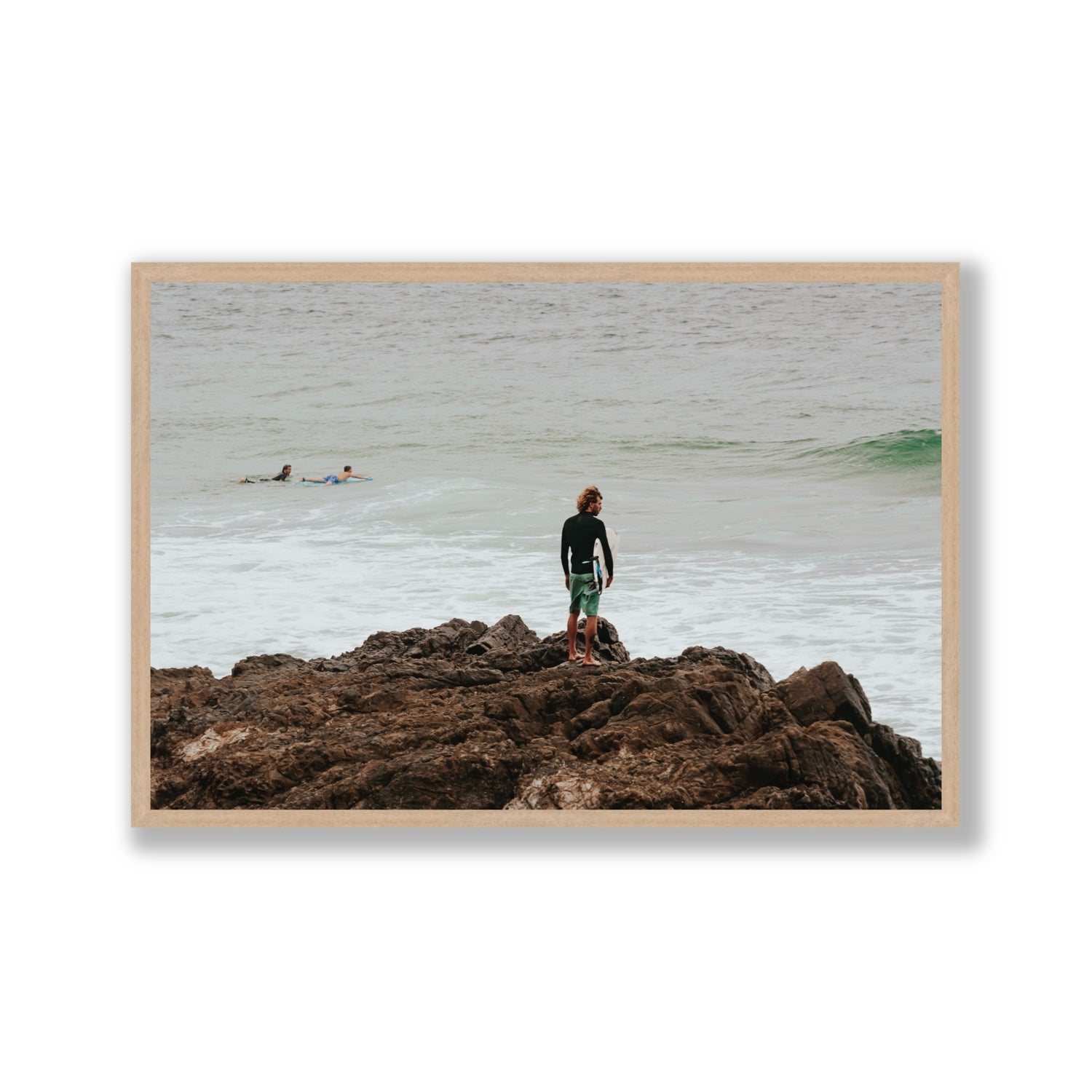 Let The Sea Set You Free Byron Bay Surf wall art Gallery full-bleed fine art print in natural oak frame