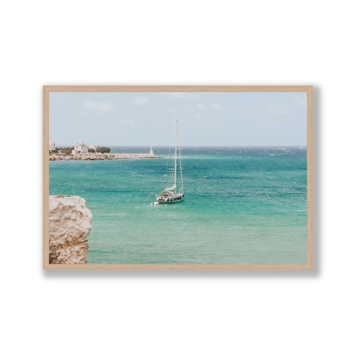 Adriatic Escape Puglia Italian coastal decor wall art Gallery full-bleed fine art print in natural oak frame