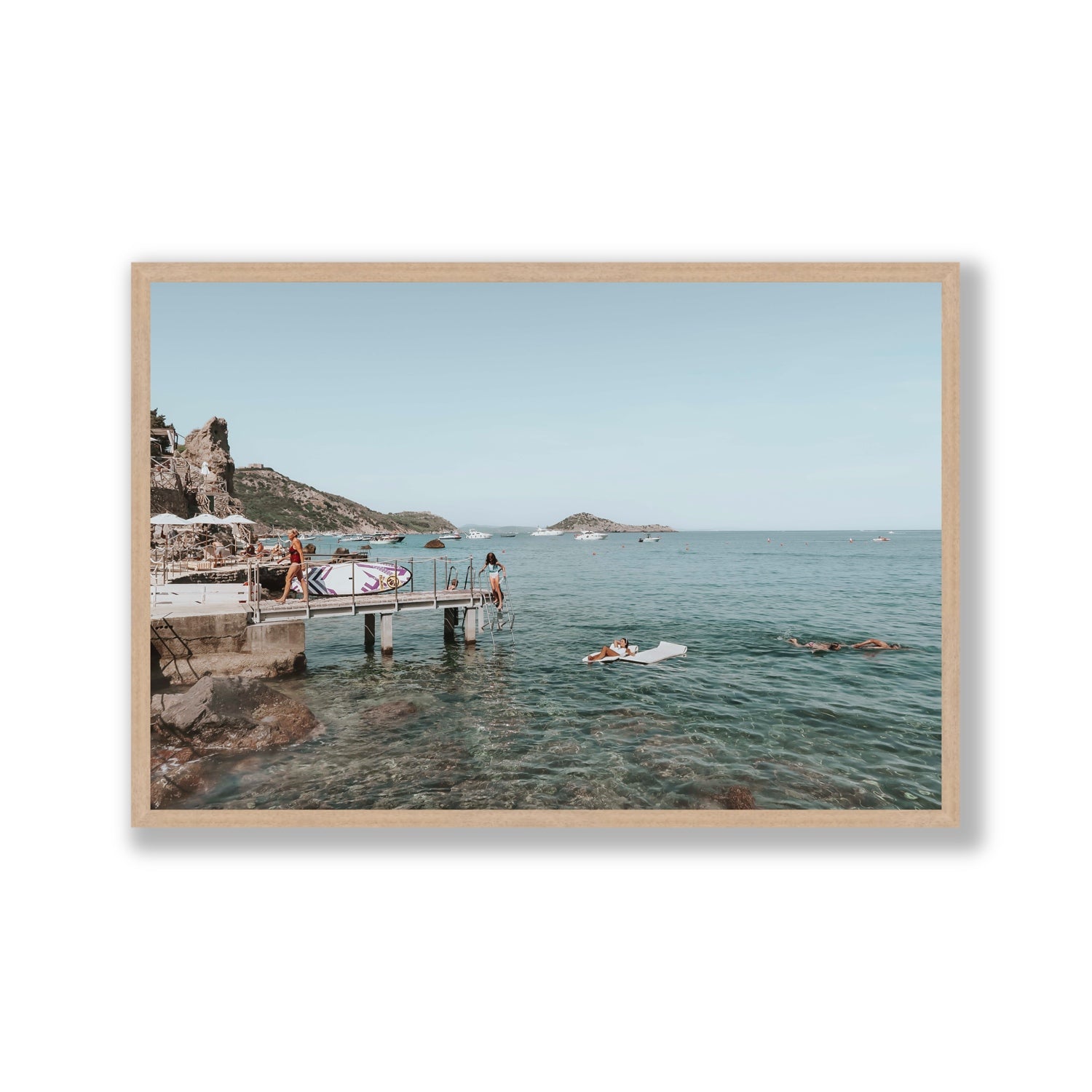 Retro Glamour Tuscany coastal Italian wall art Gallery full-bleed fine art print in natural oak frame