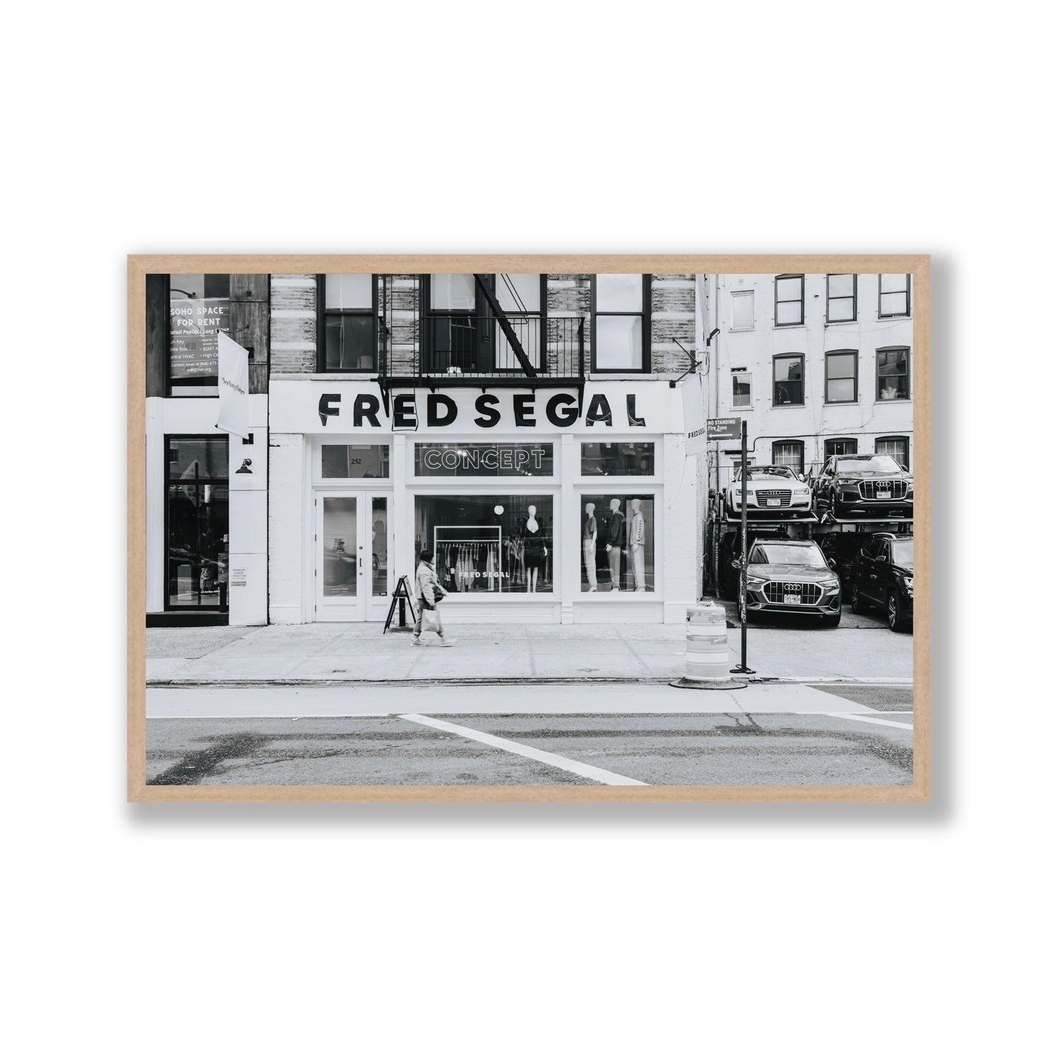 Noir York New York NYC Black & White wall art Gallery full-bleed fine art print in natural oak frame