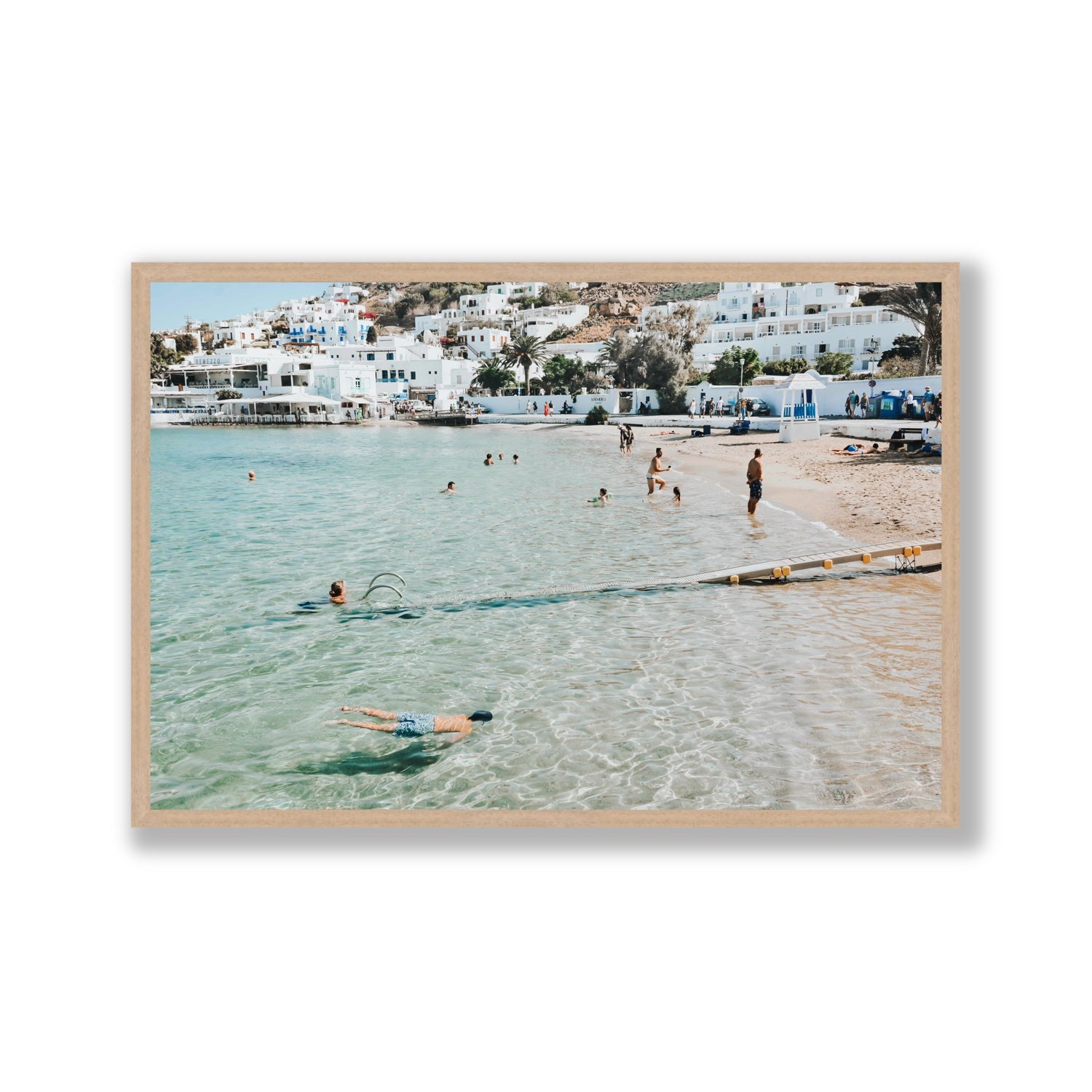 Bathe Yourself In Beauty Mykonos Greek island wall art Gallery full-bleed fine art print in natural oak frame