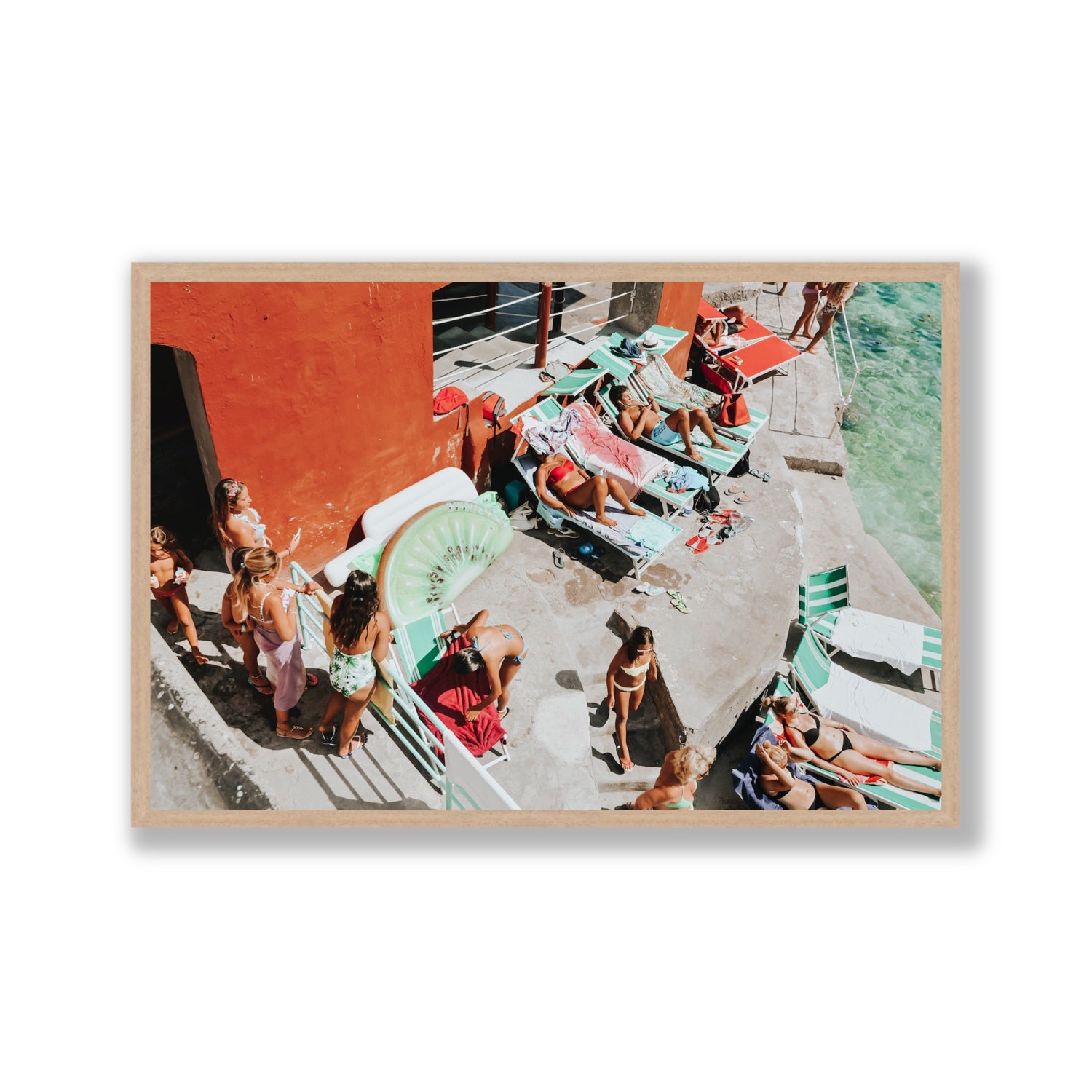 Italianita Capri beach Mediterranean wall art Gallery full-bleed fine art print in natural oak frame