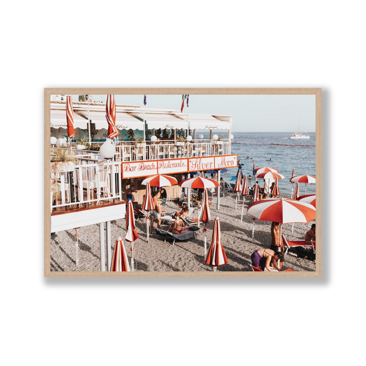 Silver Moon Amalfi Mediterranean wall art Gallery full-bleed fine art print in natural oak frame