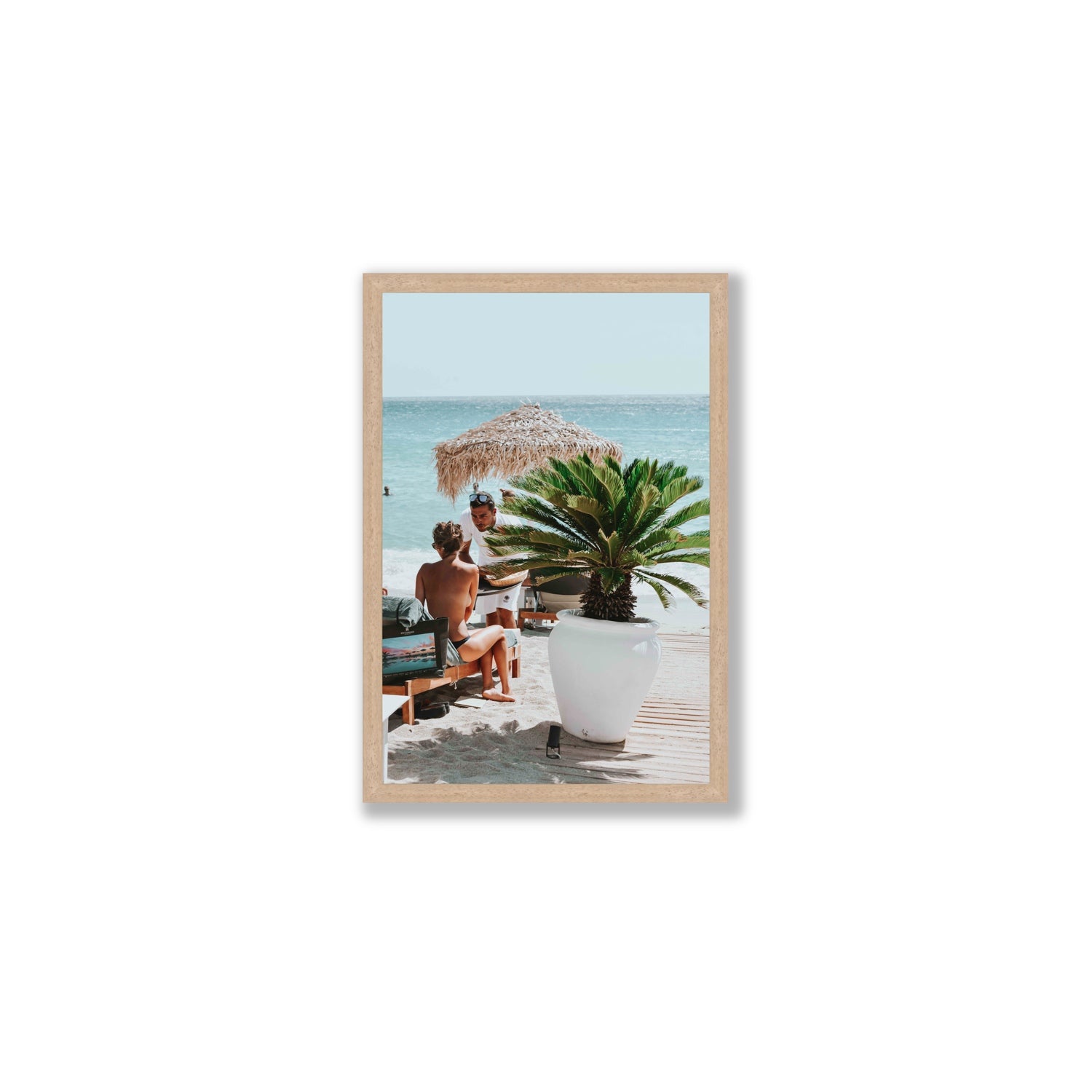 At Your Service Mykonos Greek island wall art Medium full-bleed fine art print in natural oak frame
