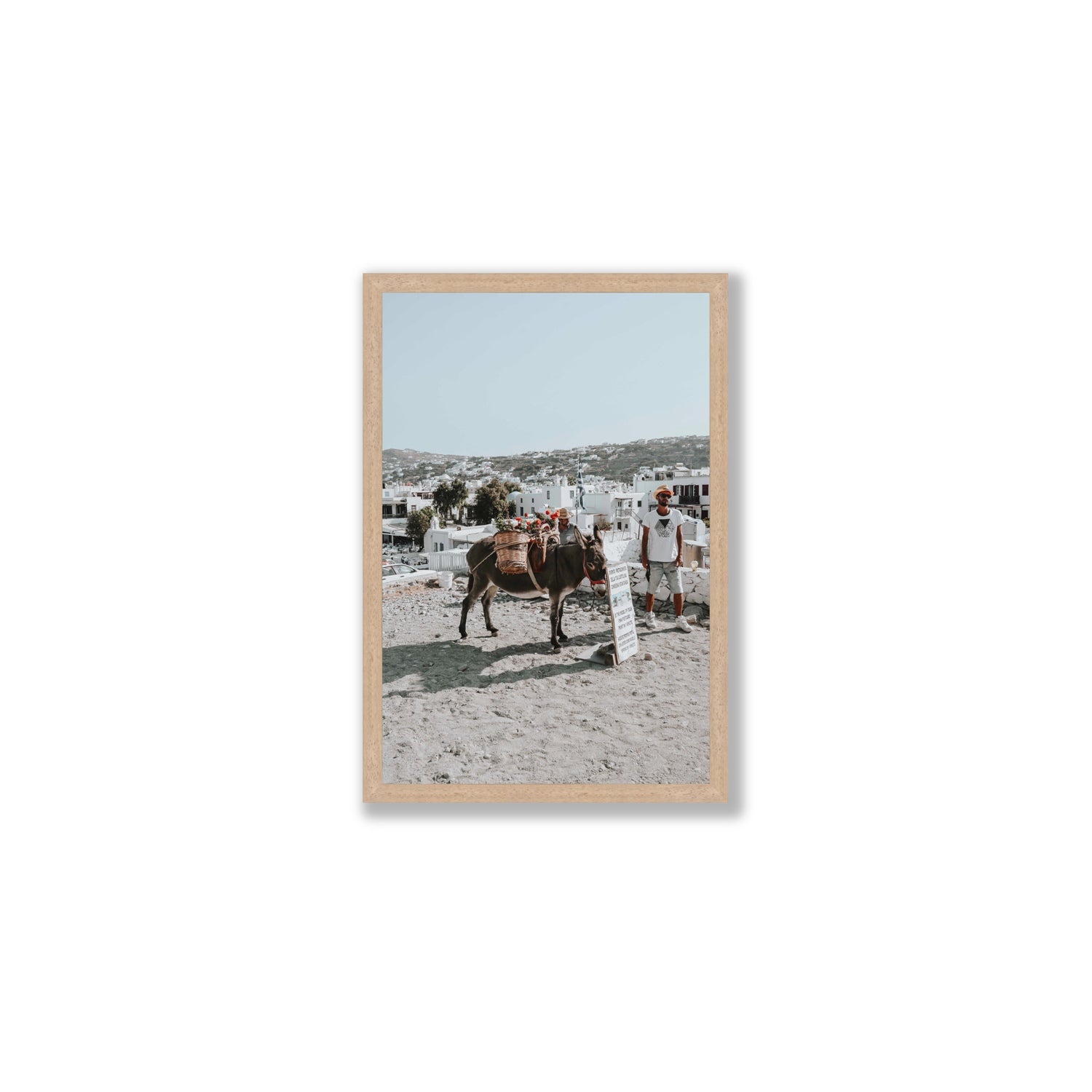 Let The Journey Begin Mykonos Greek island wall art Medium full-bleed fine art print in natural oak frame