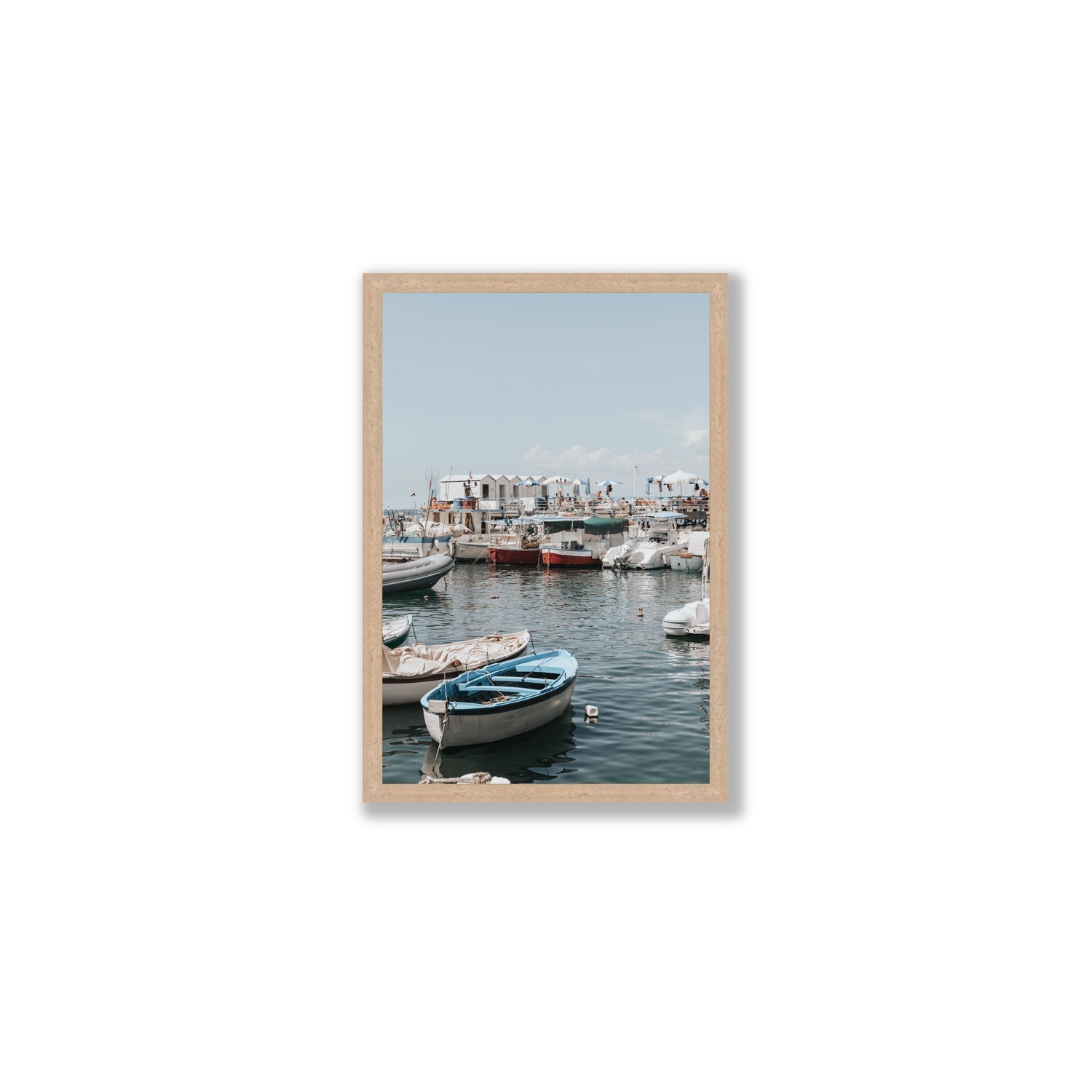 Harbour Hues Sorrento coastal Carousel wall art Medium full-bleed fine art print in natural oak frame