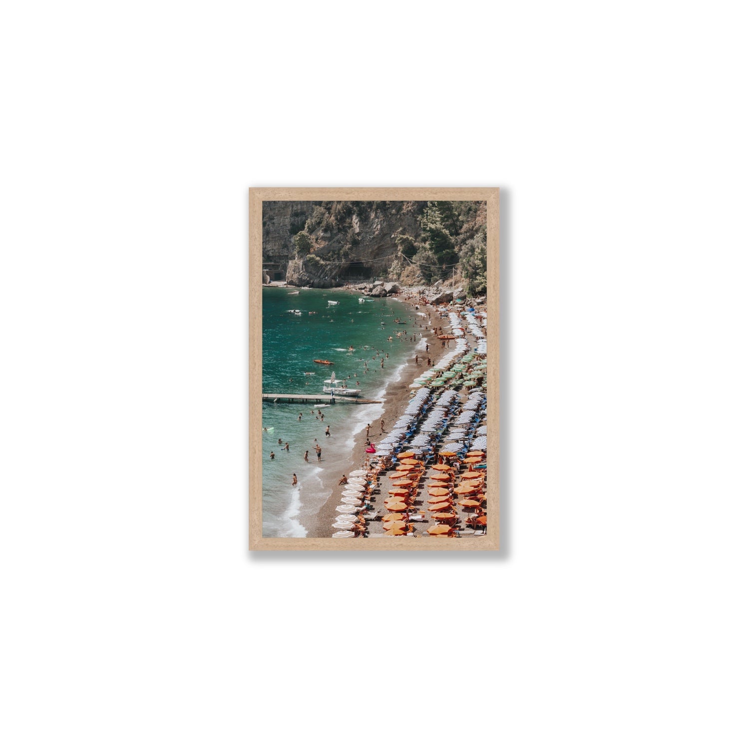 Ocean's Playground Positano decor wall art Medium full-bleed fine art print in natural oak frame