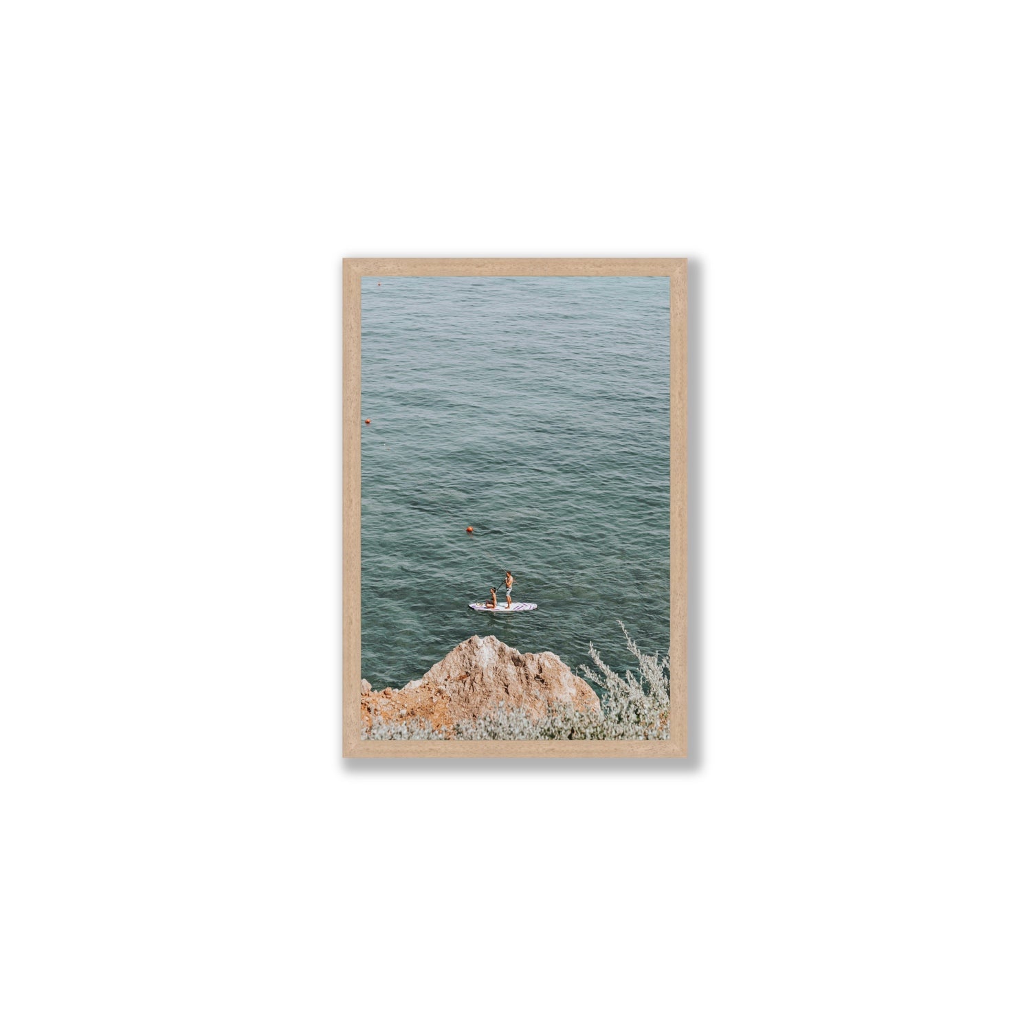 Into The Vibe Without Getting Wet Tuscany coastal wall art Medium full-bleed fine art print in natural oak frame