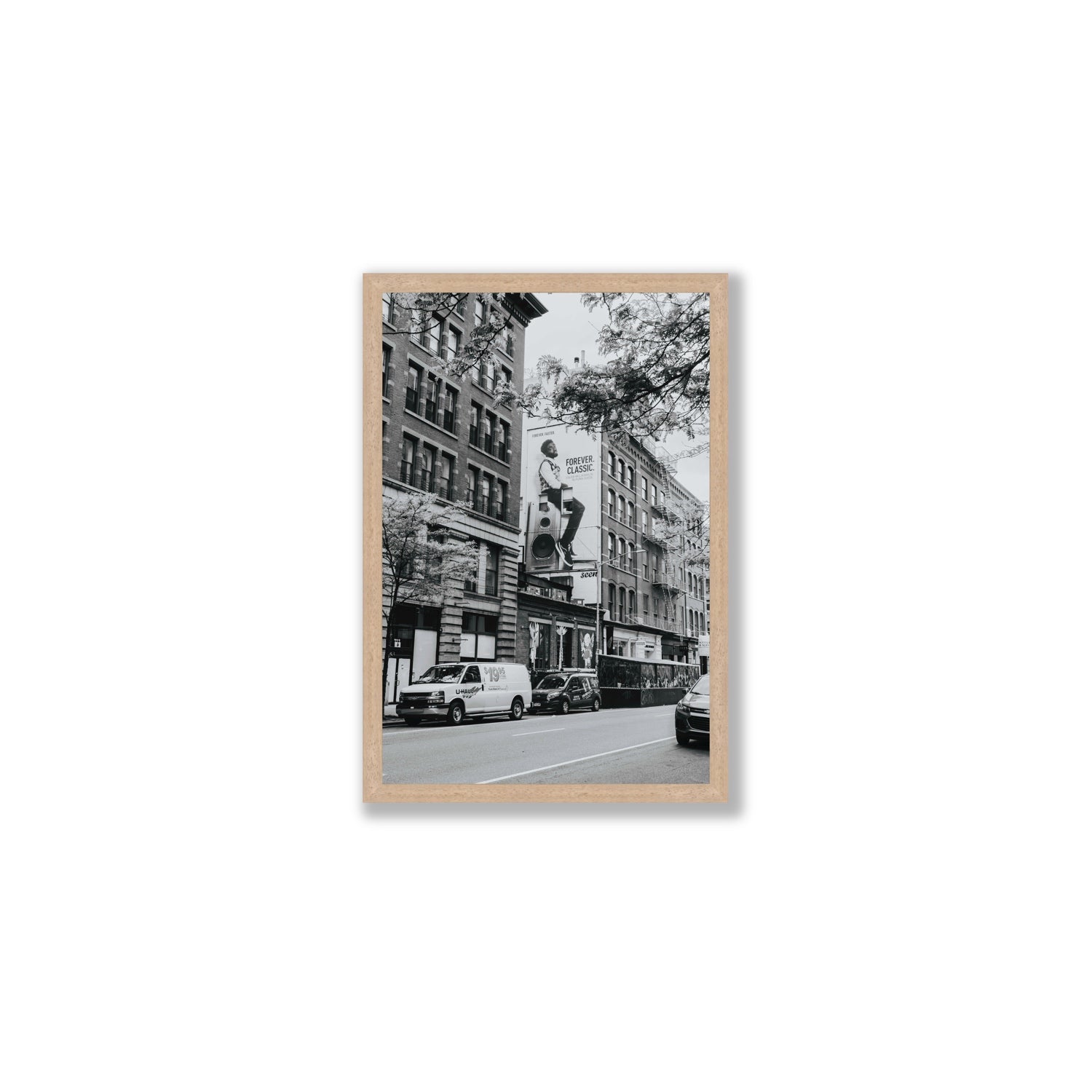 Forever Classic New York NYC Black & White wall art Medium full-bleed fine art print in natural oak frame