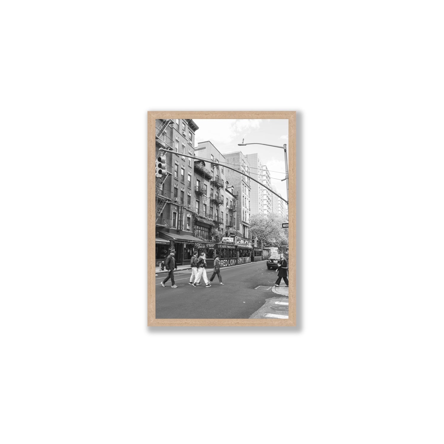 Spectral Streets New York NYC Black & White wall art Medium full-bleed fine art print in natural oak frame