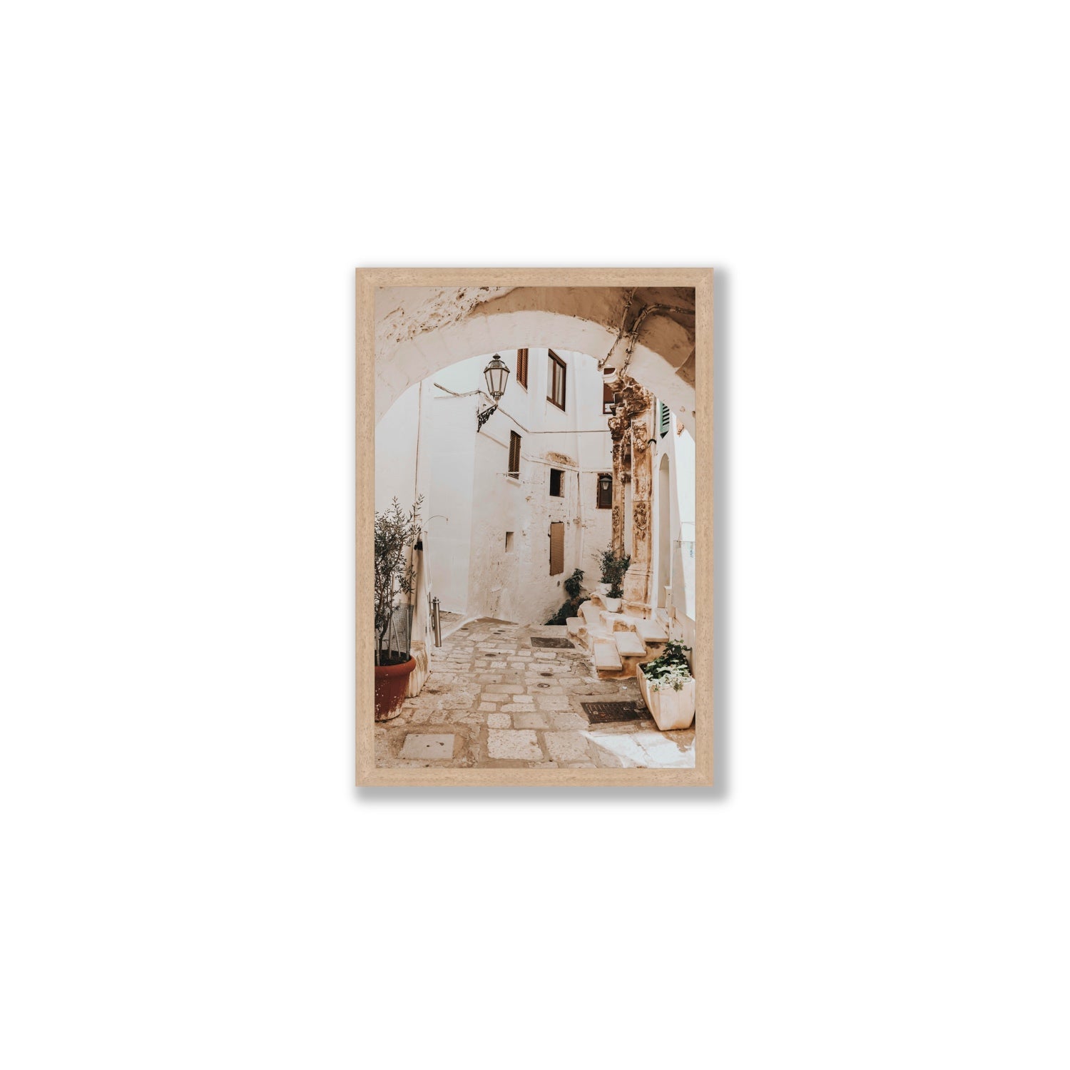 Pathway Wander Puglia Ostuni wall art Medium full-bleed fine art print in natural oak frame