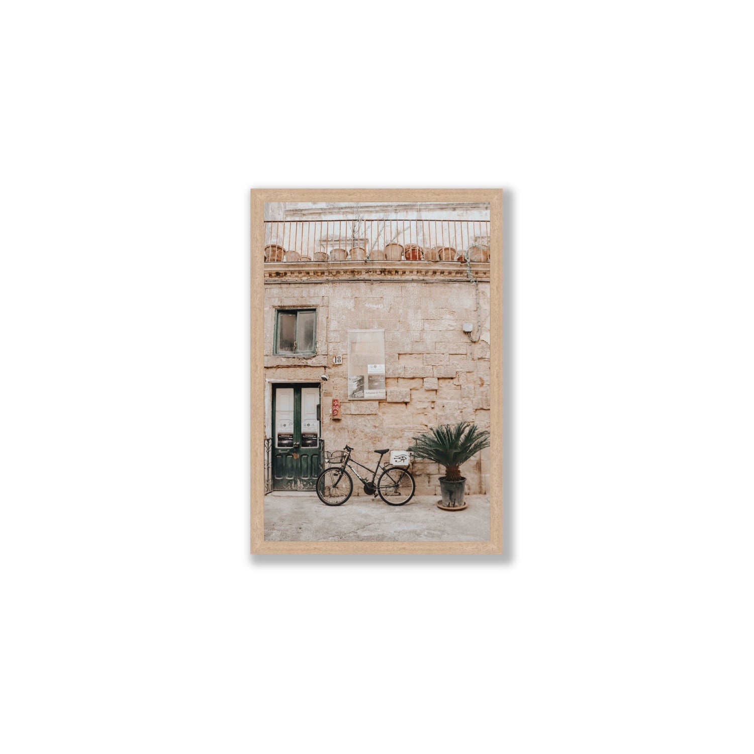 Golden Facades Puglia Lecce Italian wall art Medium full-bleed fine art print in natural oak frame