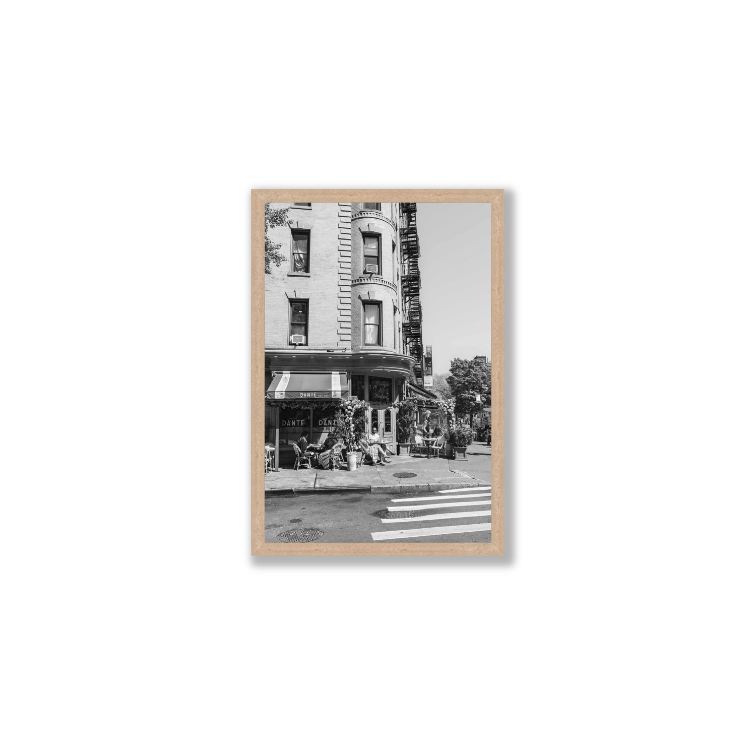 Sunny Soiree New York NYC Black & White wall art Medium full-bleed fine art print in natural oak frame