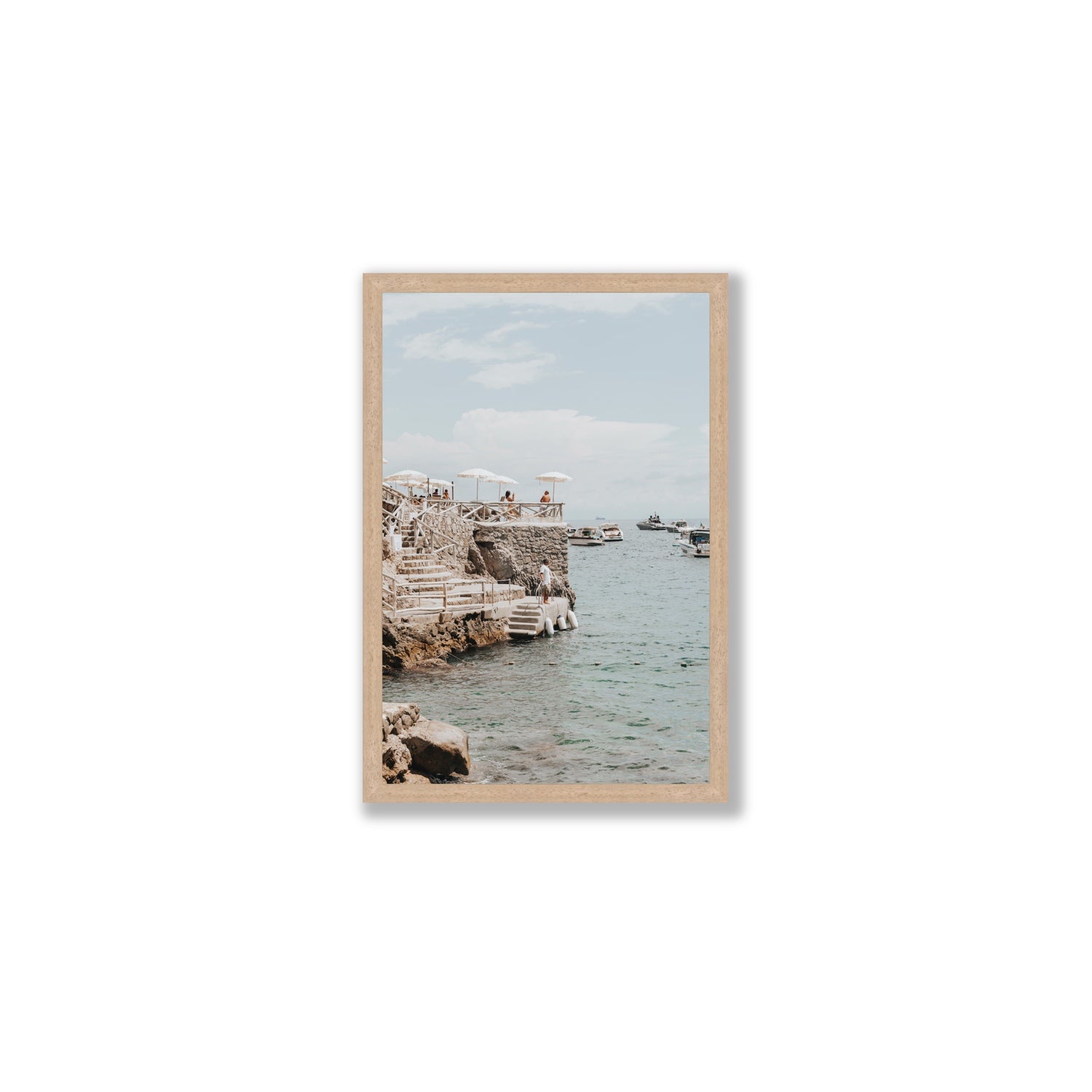 Pier Patrol fine art print, Nerano, Italy, Medium, Natural Oak Frame · Full Bleed, Fine Art Print