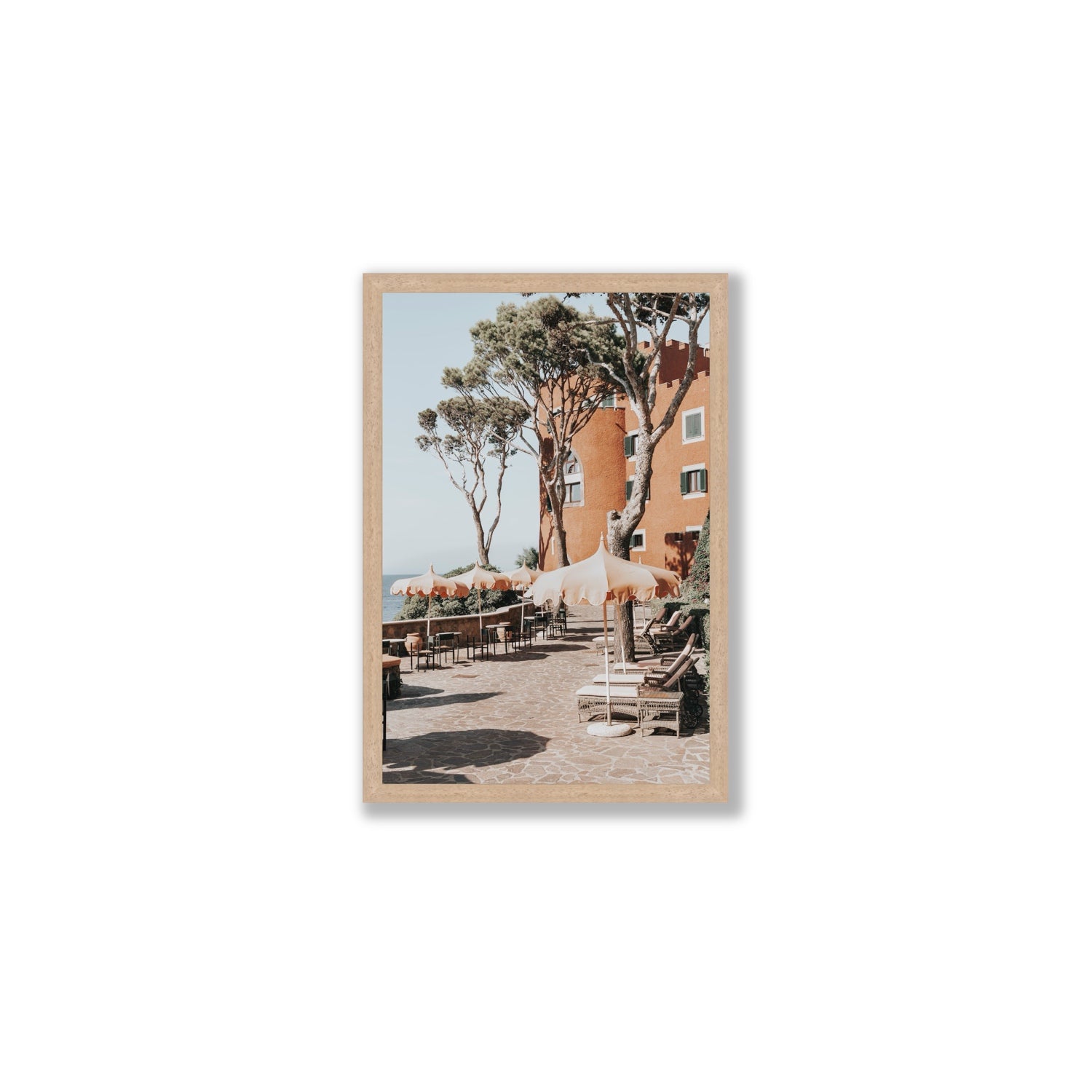 Mezzatorre Ischia Italian Mediterranean decor wall art Medium full-bleed fine art print in natural oak frame