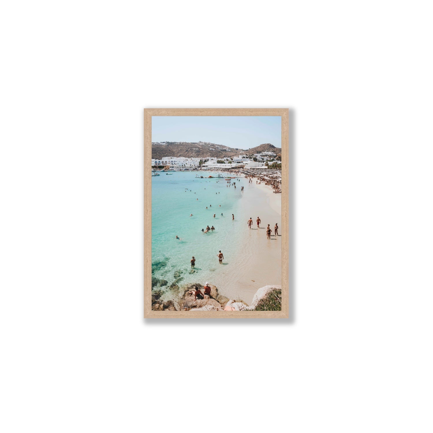 Breathe In The Salty Air Mykonos Greek island wall art Medium full-bleed fine art print in natural oak frame