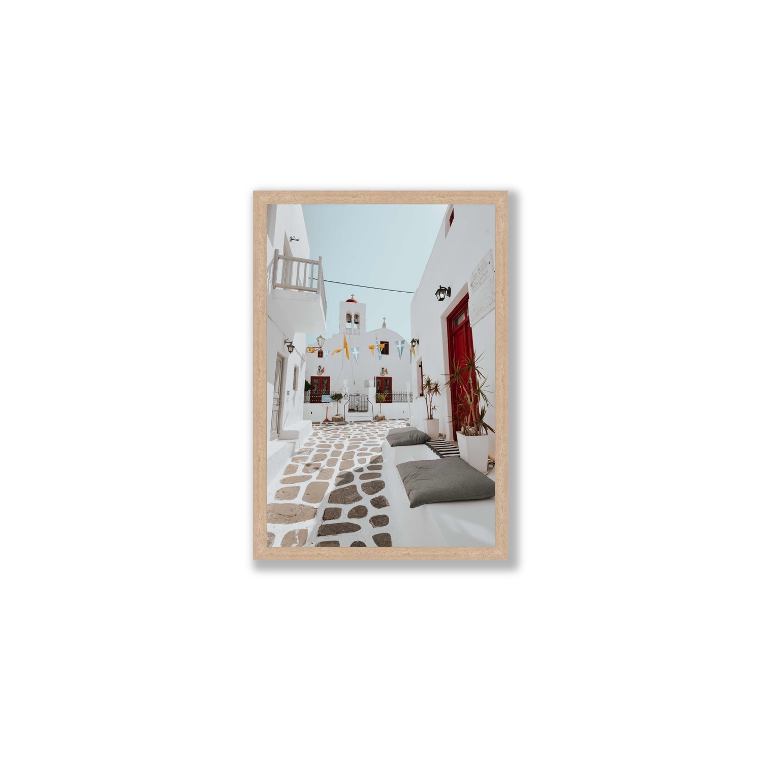 Cycladic Charm fine art print, Mykonos, Greece, Medium, Natural Oak Frame · Full Bleed, Fine Art Print