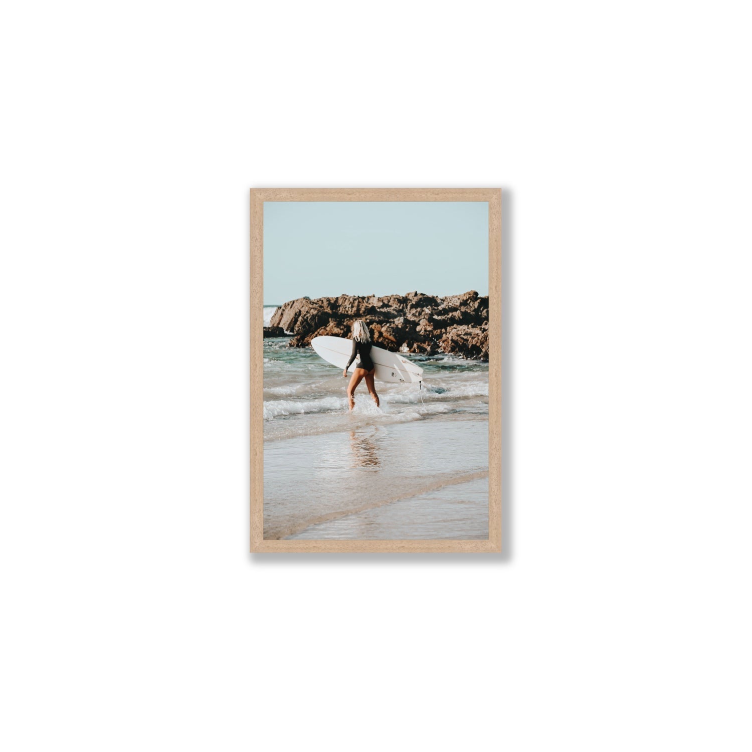 Bethany Byron Bay Surf coastal decor wall art Medium full-bleed fine art print in natural oak frame
