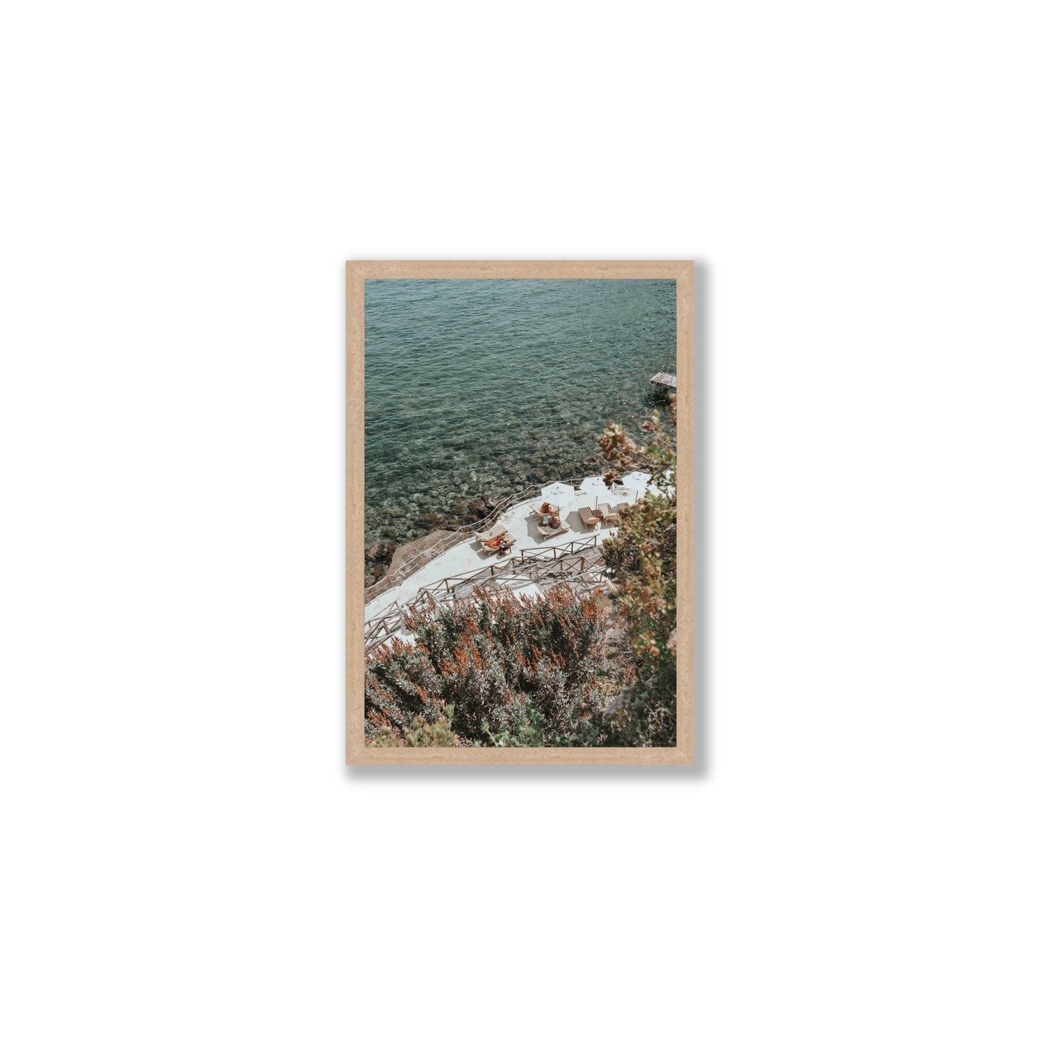 Hidden Gem Tuscany coastal wall art Medium full-bleed fine art print in natural oak frame