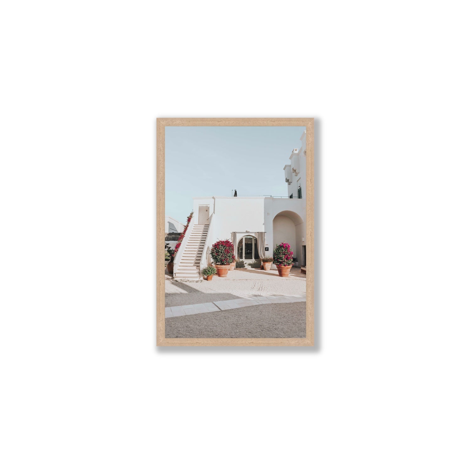 Scala Fiorita Puglia Mediterranean wall art Medium full-bleed fine art print in natural oak frame
