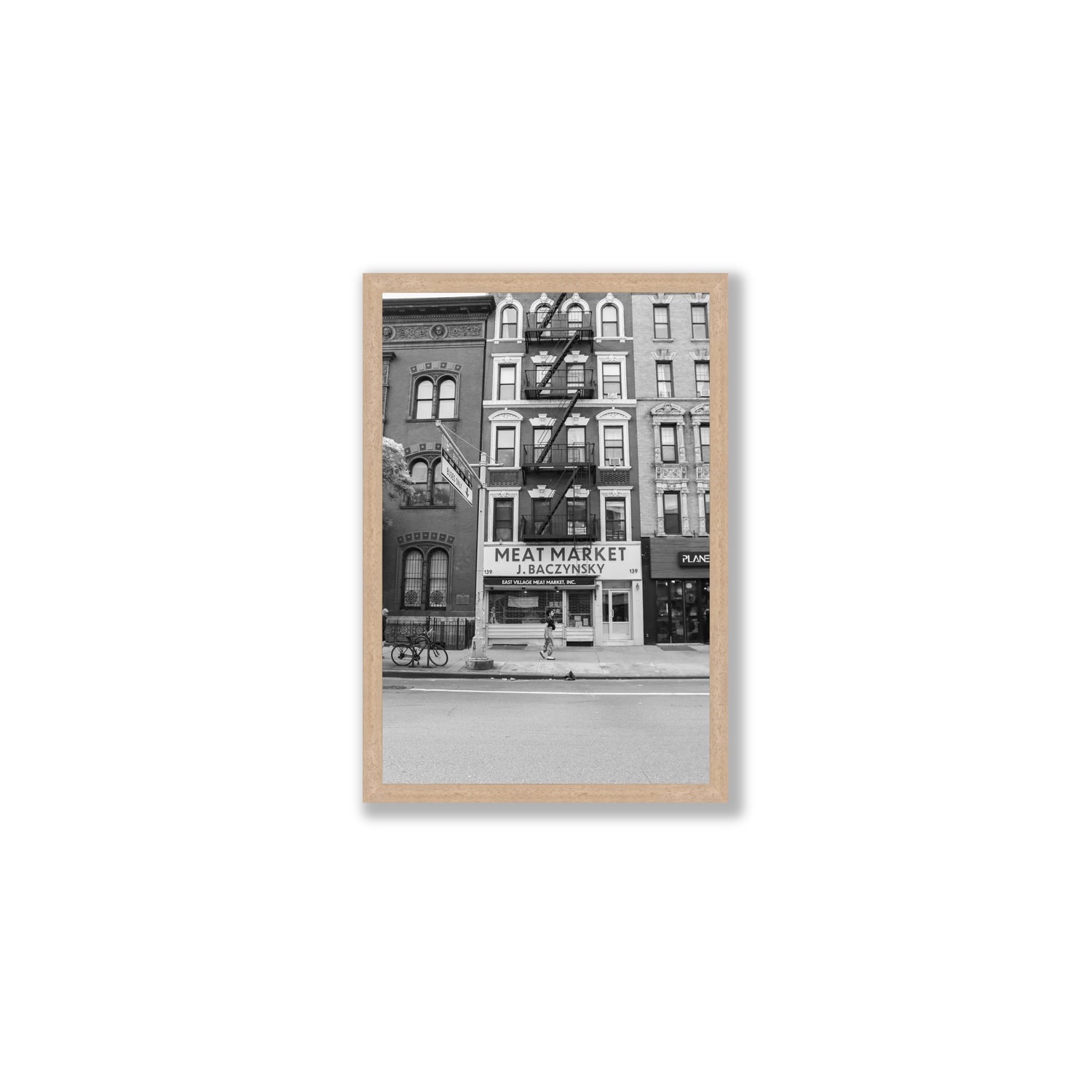 Vertical Village New York NYC Black & White wall art Medium full-bleed fine art print in natural oak frame