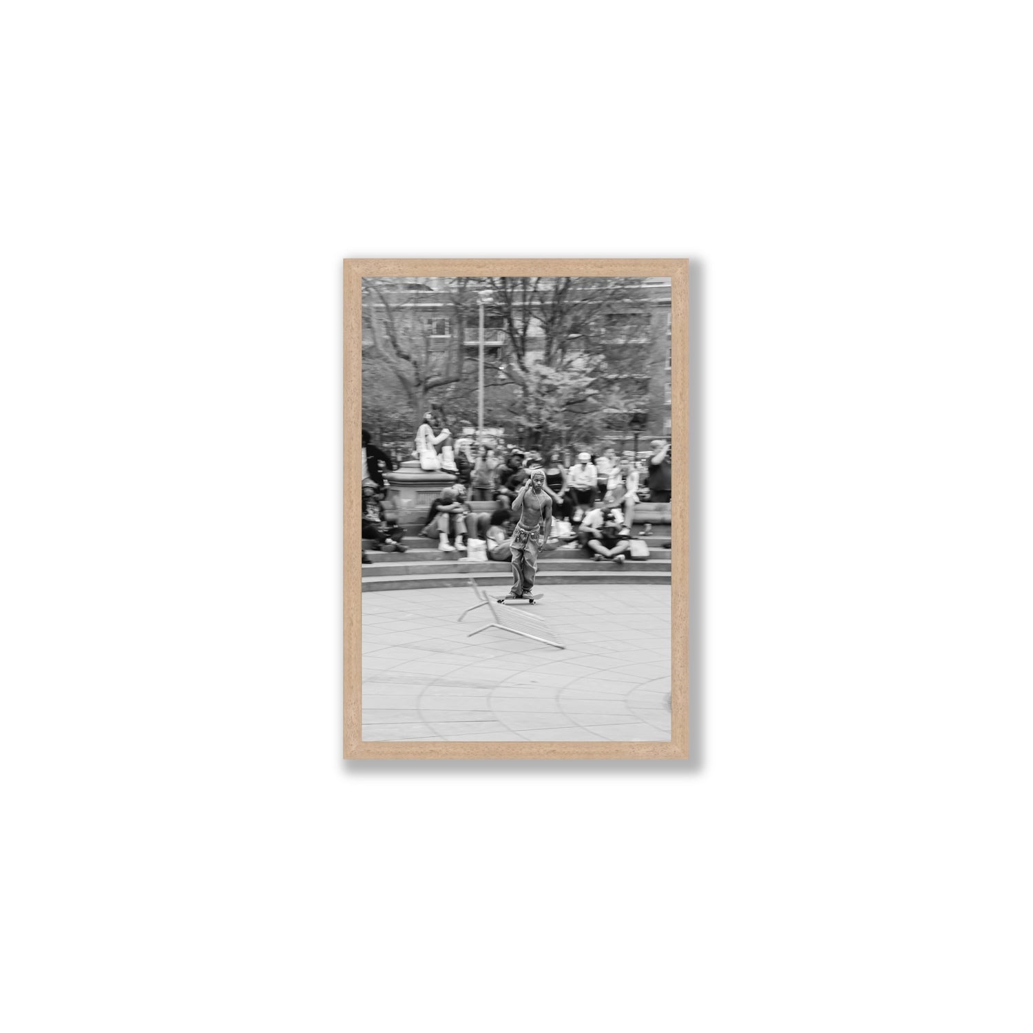 Skate Park Serenade New York NYC Black & White wall art Medium full-bleed fine art print in natural oak frame