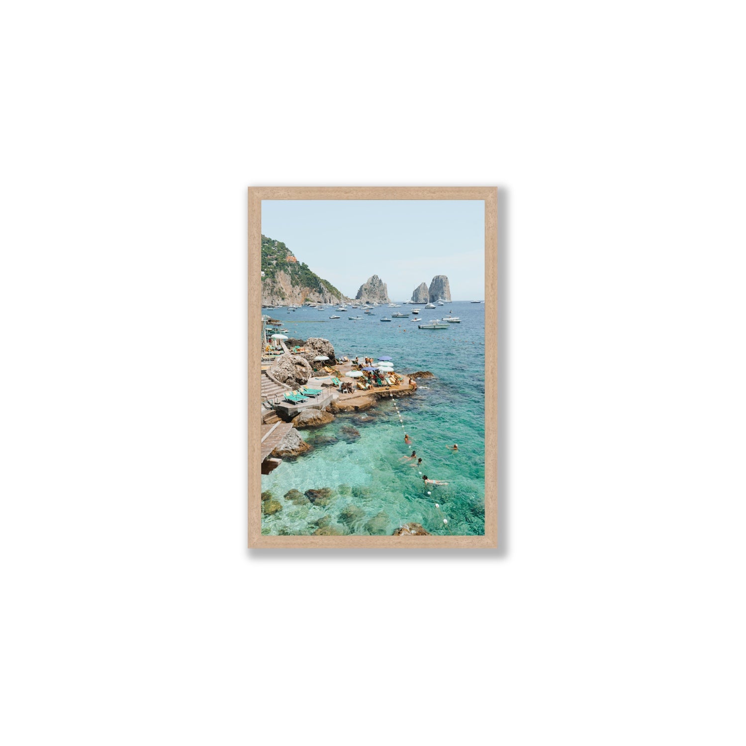 Summertime Blues Capri Mediterranean wall art Medium full-bleed fine art print in natural oak frame