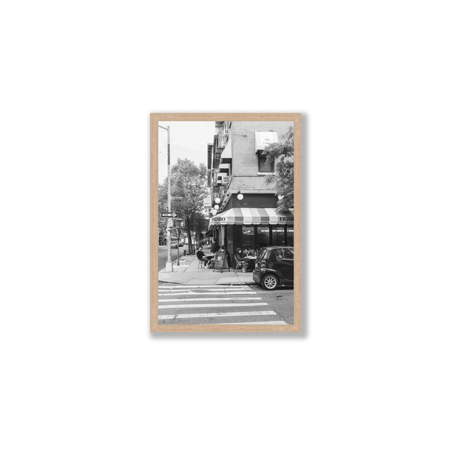 Figaro New York NYC Black & White wall art Medium full-bleed fine art print in natural oak frame