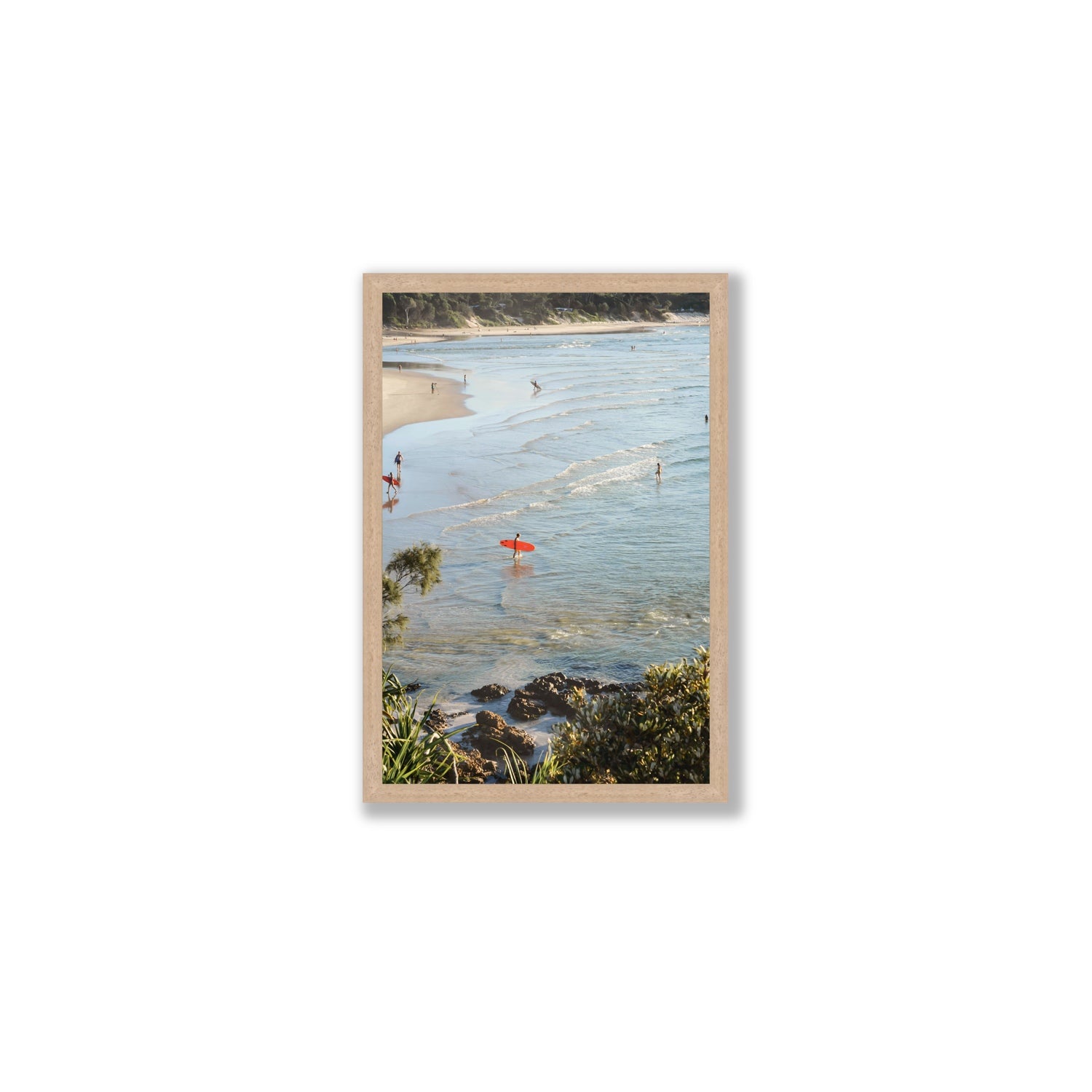 Seclusion Byron Bay Surf coastal wall art Medium full-bleed fine art print in natural oak frame