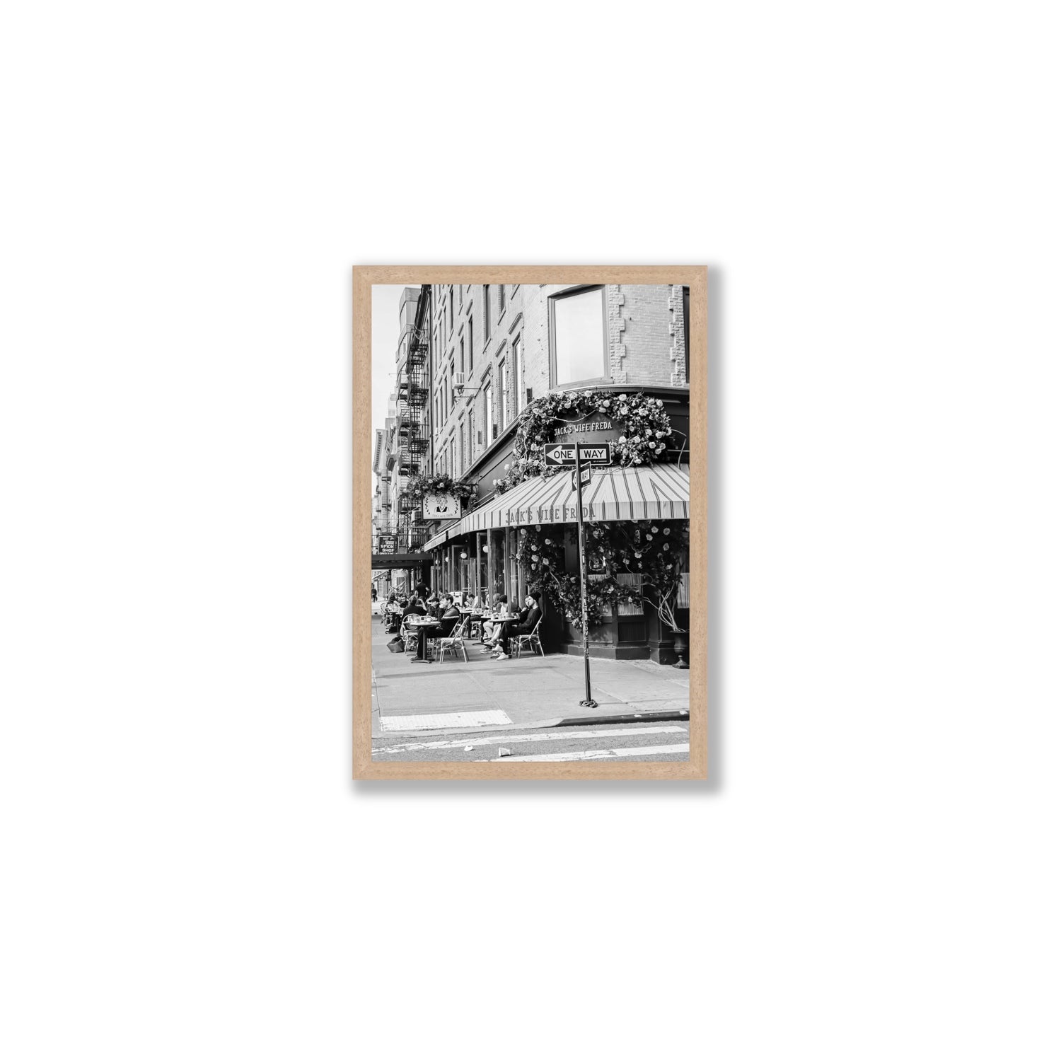 Freda's Feast New York NYC Black & White wall art Medium full-bleed fine art print in natural oak frame