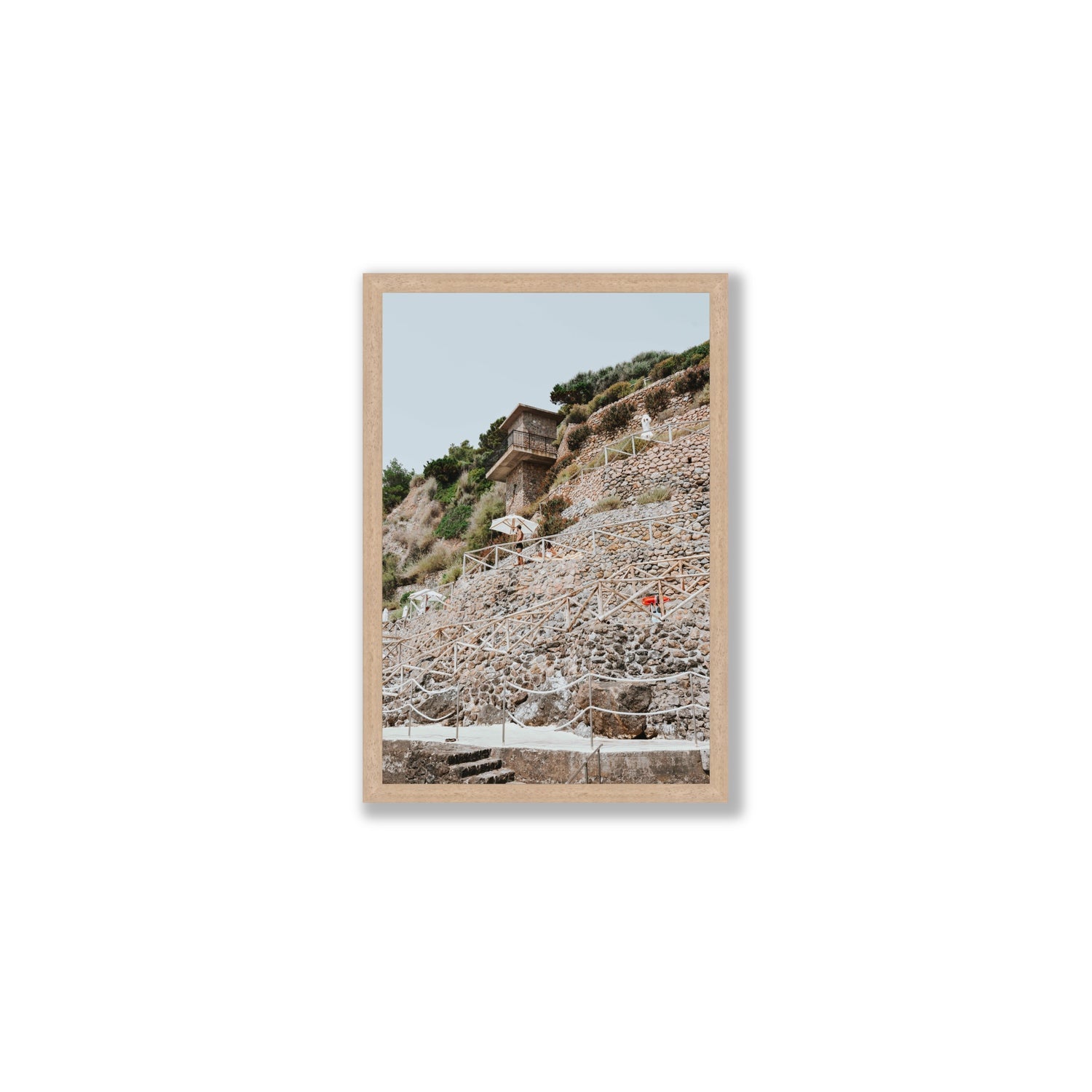 Solitude by the Sea Tuscany coastal Italian wall art Medium full-bleed fine art print in natural oak frame