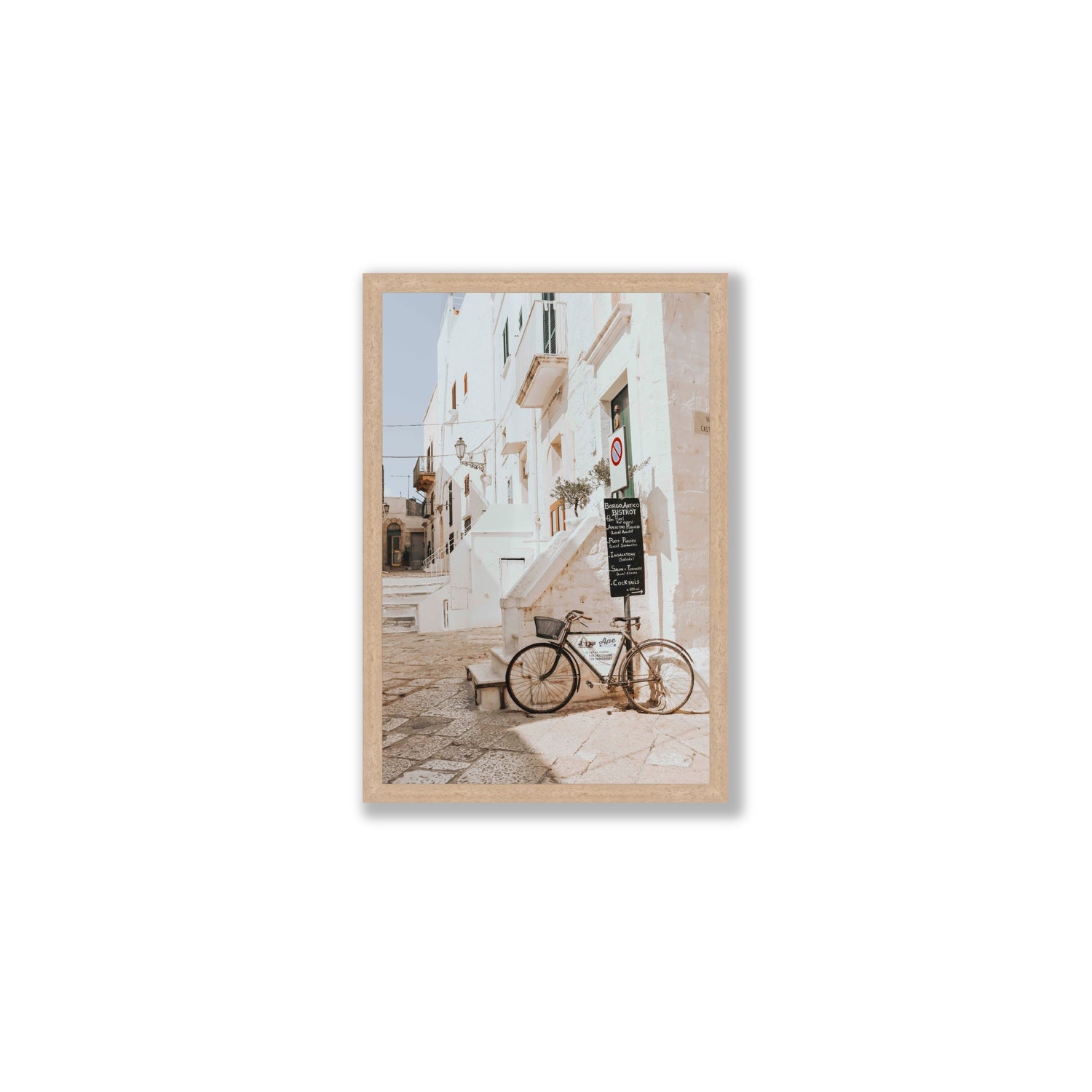 La Bicicletta Puglia Ostuni wall art Medium full-bleed fine art print in natural oak frame