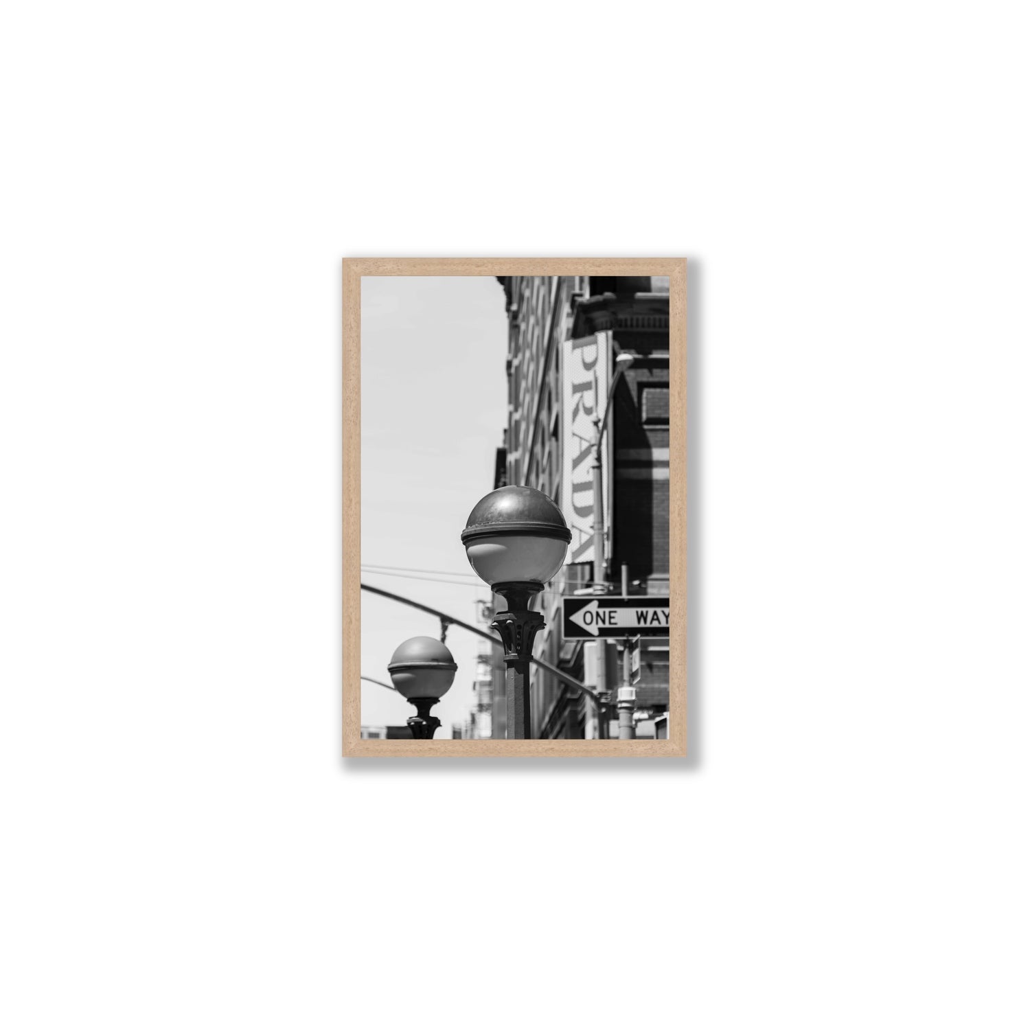 Subway Style New York NYC Black & White wall art Medium full-bleed fine art print in natural oak frame