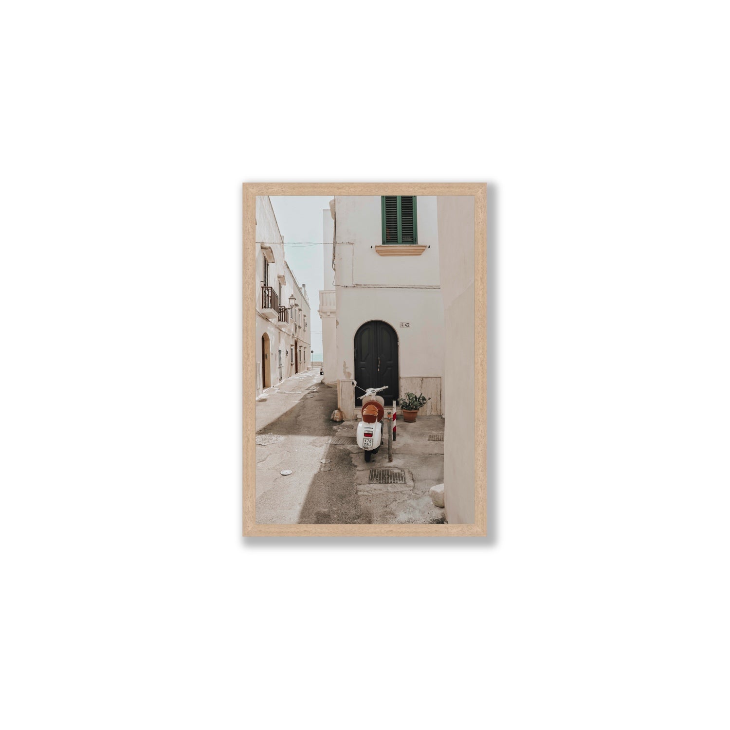 La Casa 42 Puglia Gallipoli Italian wall art Medium full-bleed fine art print in natural oak frame