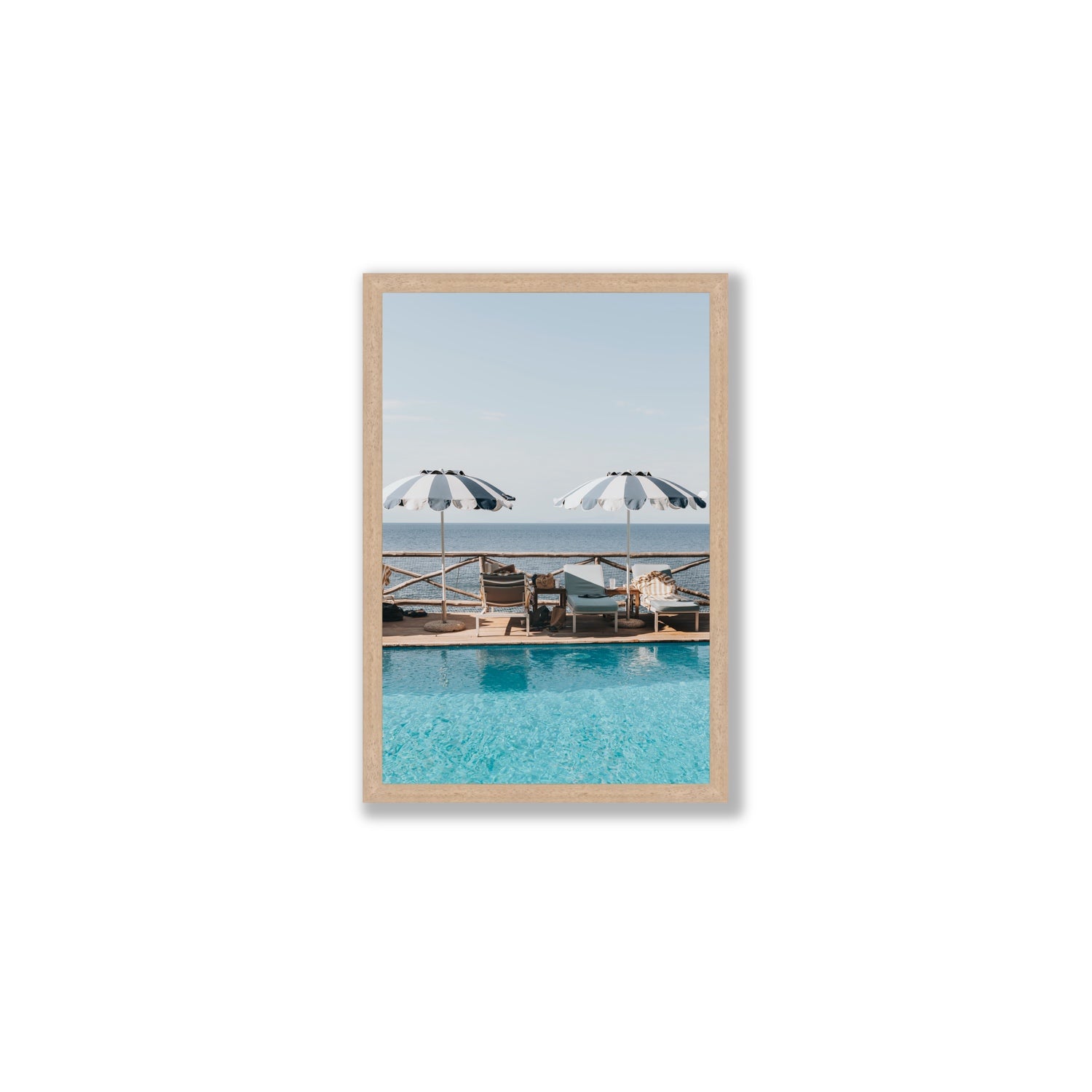 Beach Retreat fine art print, Ischia, Italy, european beach clubs artwork, Medium, Natural Oak Frame · Full Bleed, Fine Art Print