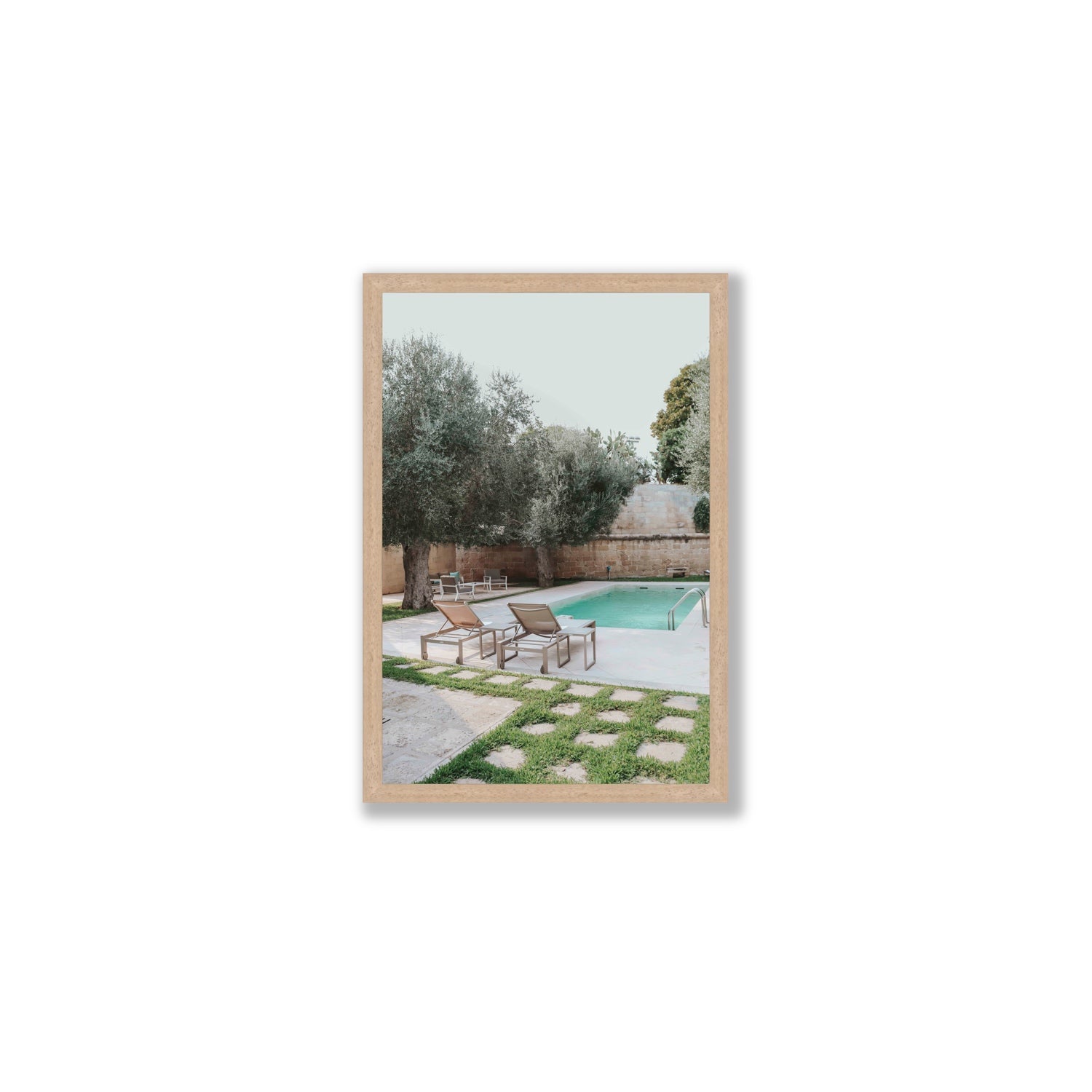 Olive Oasis Puglia Mediterranean wall art Medium full-bleed fine art print in natural oak frame