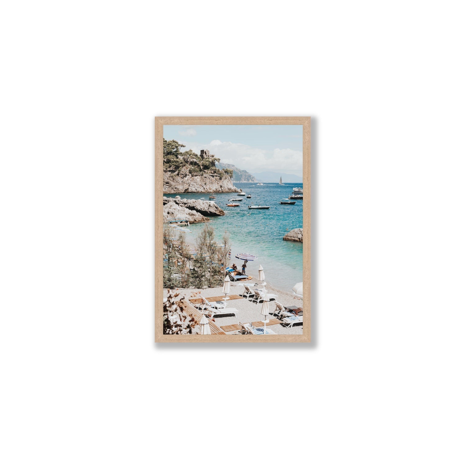 Sizzling Summer Days Amalfi coastal wall art Medium full-bleed fine art print in natural oak frame