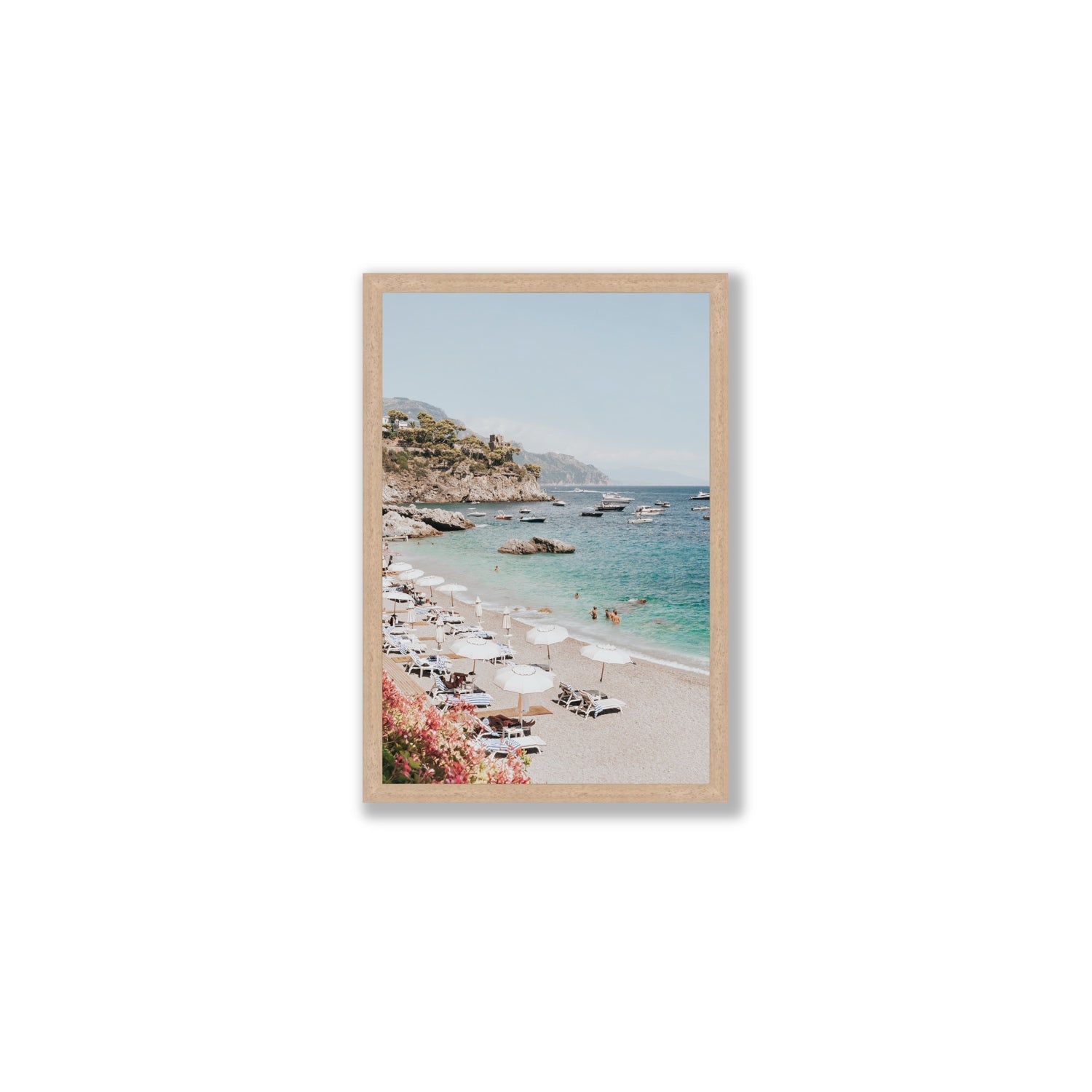 Seaview Refuge Amalfi coastal wall art medium full-bleed fine art print in natural oak frame